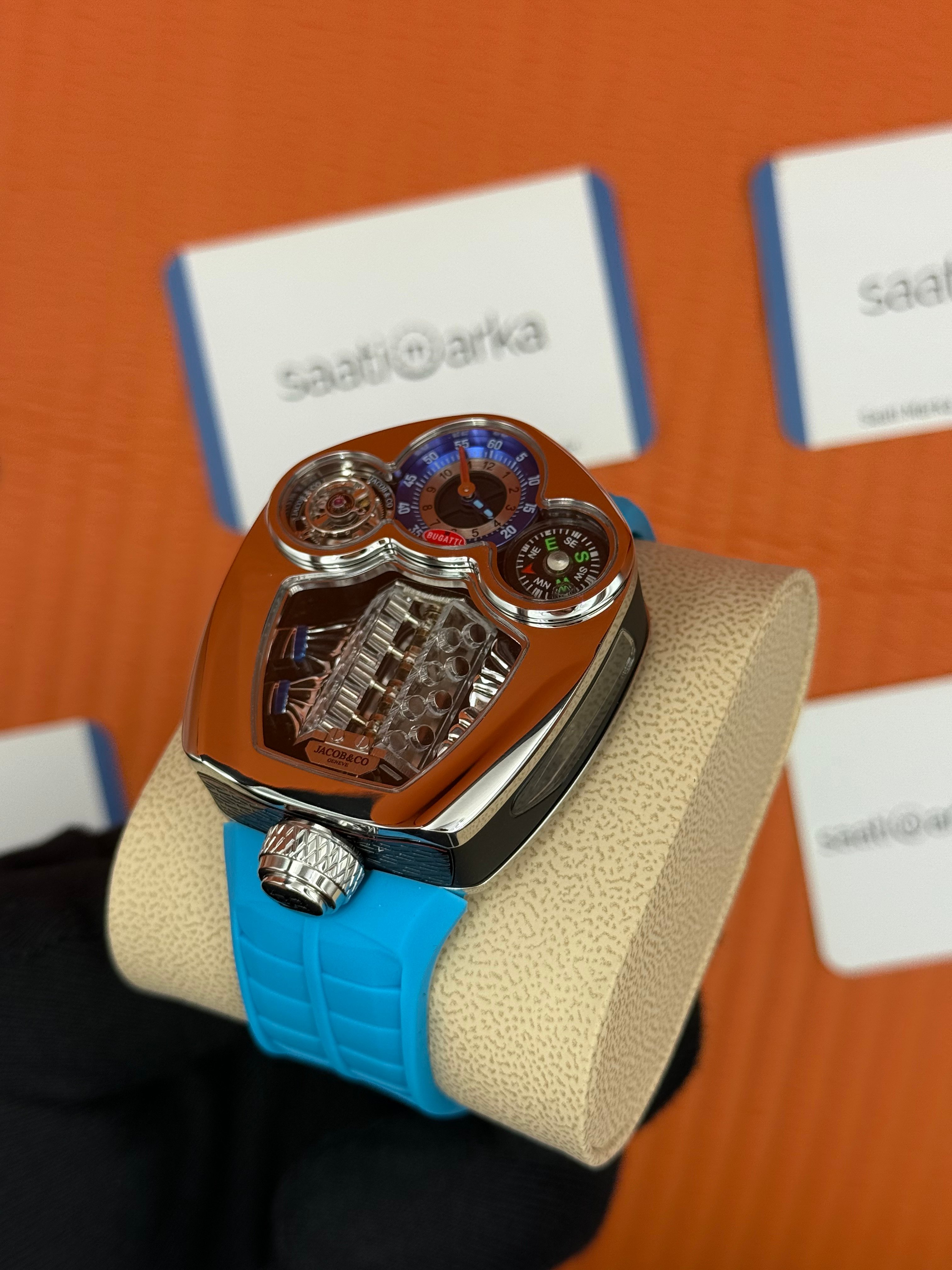 JACOB&CO BUGATTI turbillon kadran tiffany kauçuk kordon silver kasa 