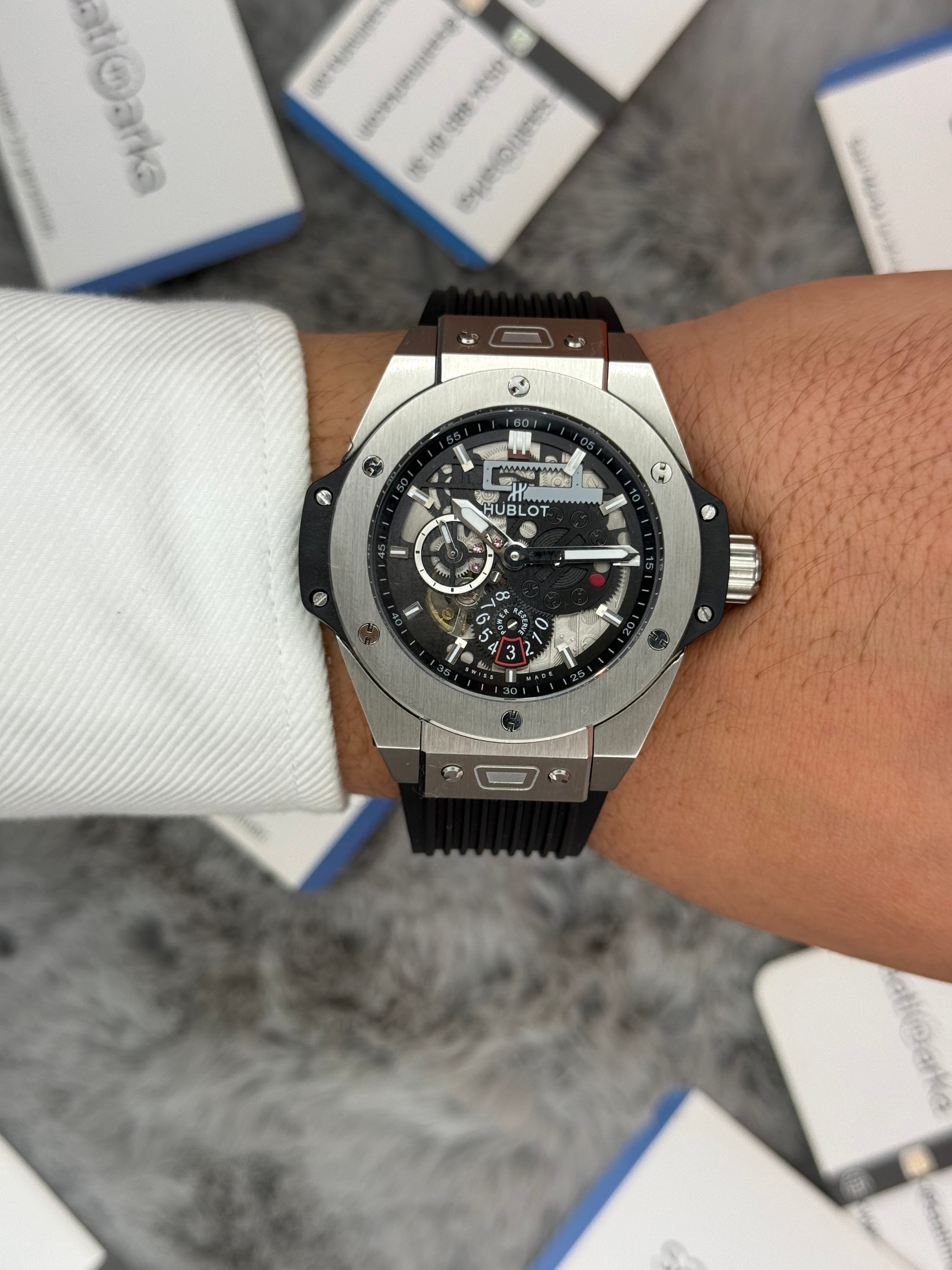 HUBLOT big bang tourbillon 42mm silver kasa siyah kauçuk kordon erkek kol saati