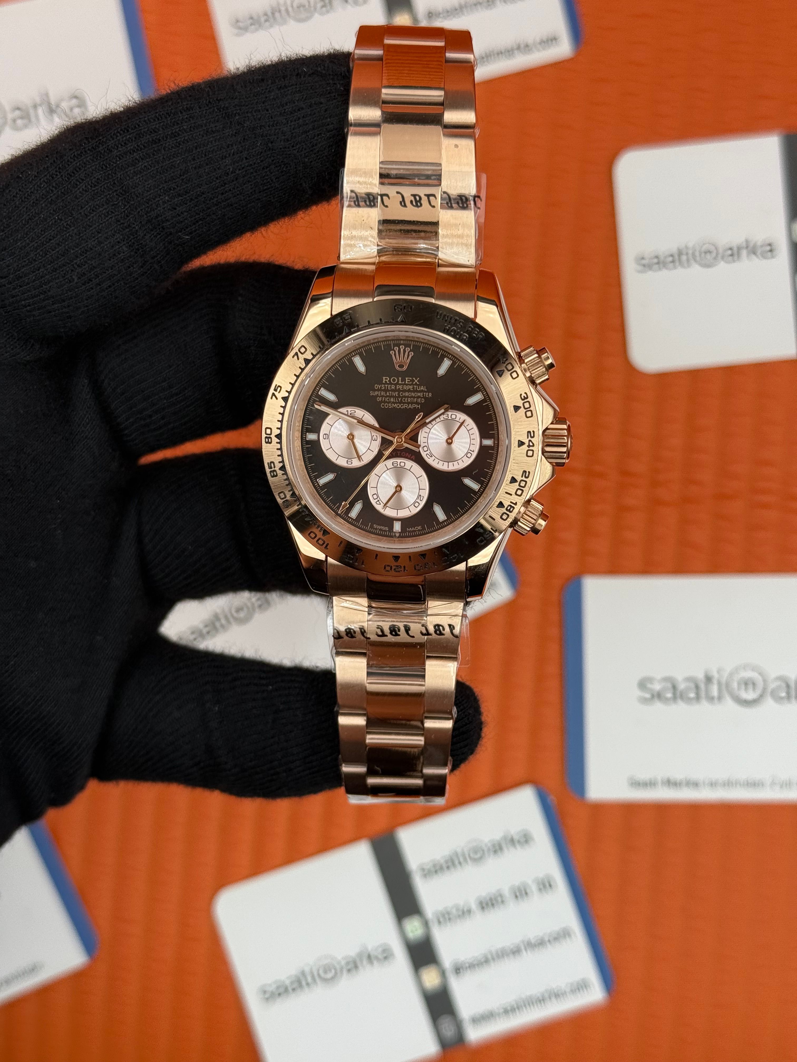 ROLEX Daytona black dial rose kasa-kordon