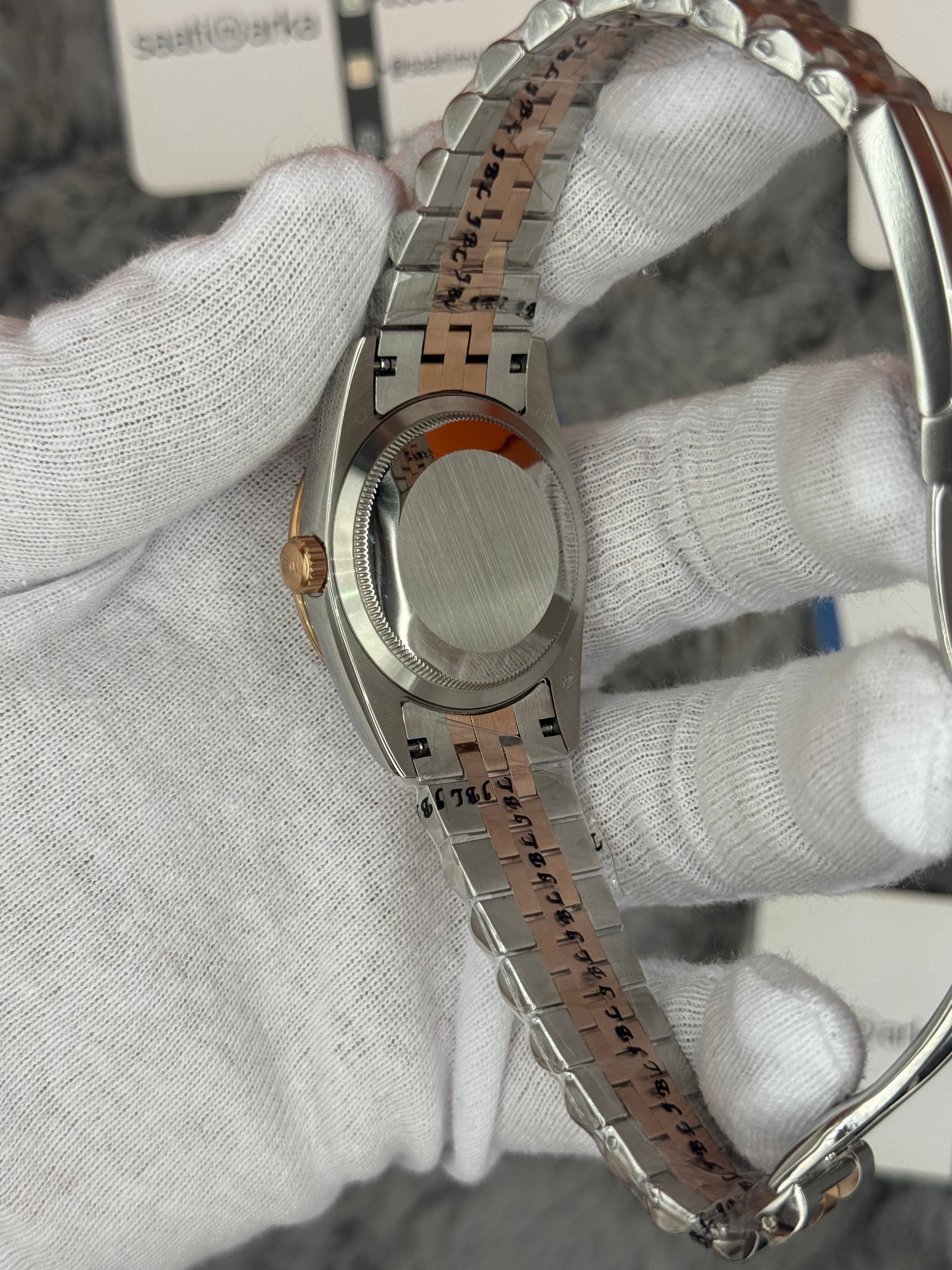 ROLEX Datejust 36mm beyaz kadran taşlı bezel silver kasa rose silver jubilee kordon