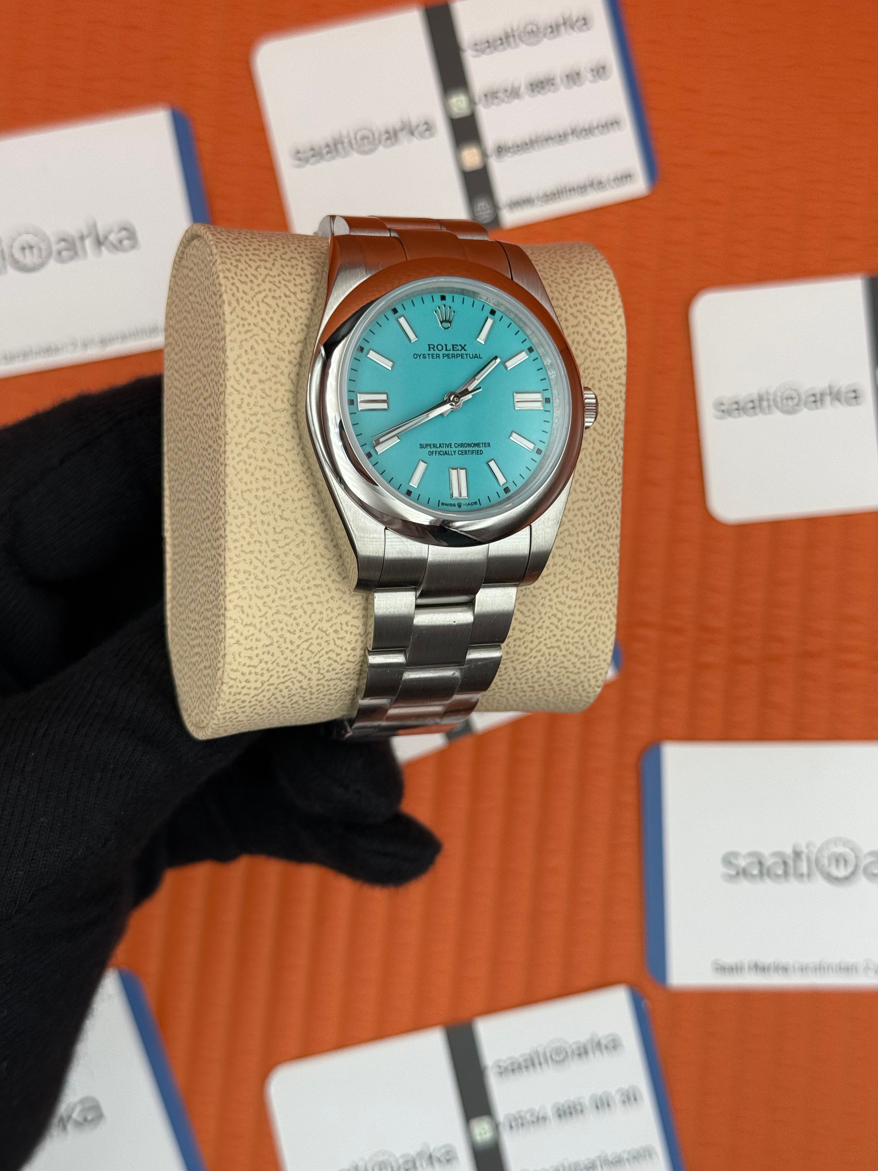 ROLEX OYSTER  Perpetual tiffany dial silver kasa-kordon