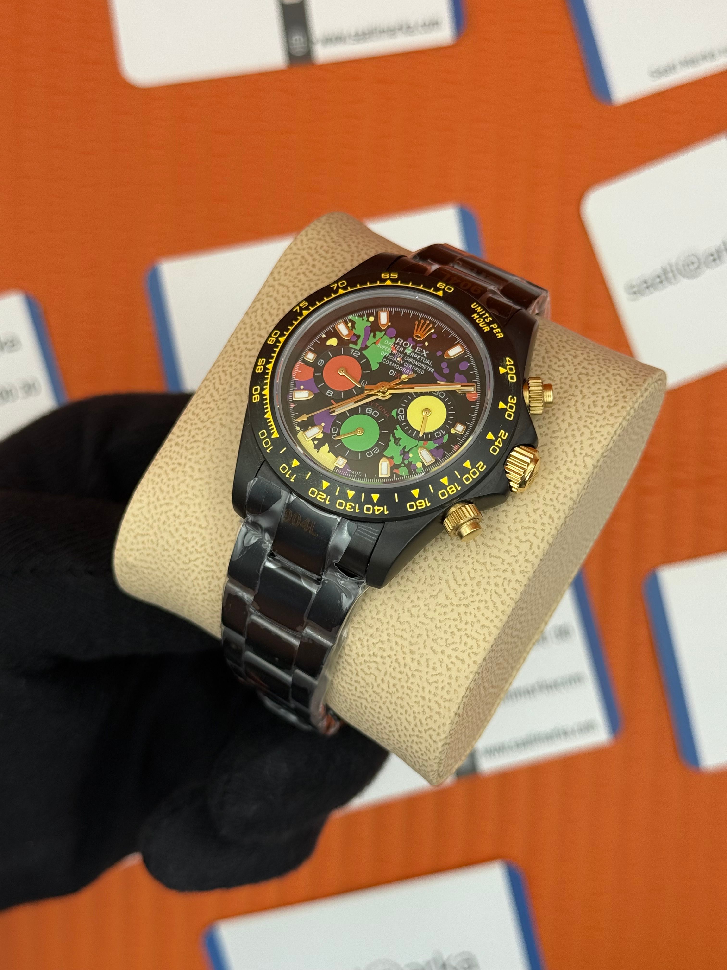 ROLEX Daytona colourful dial siyah kasa-kordon