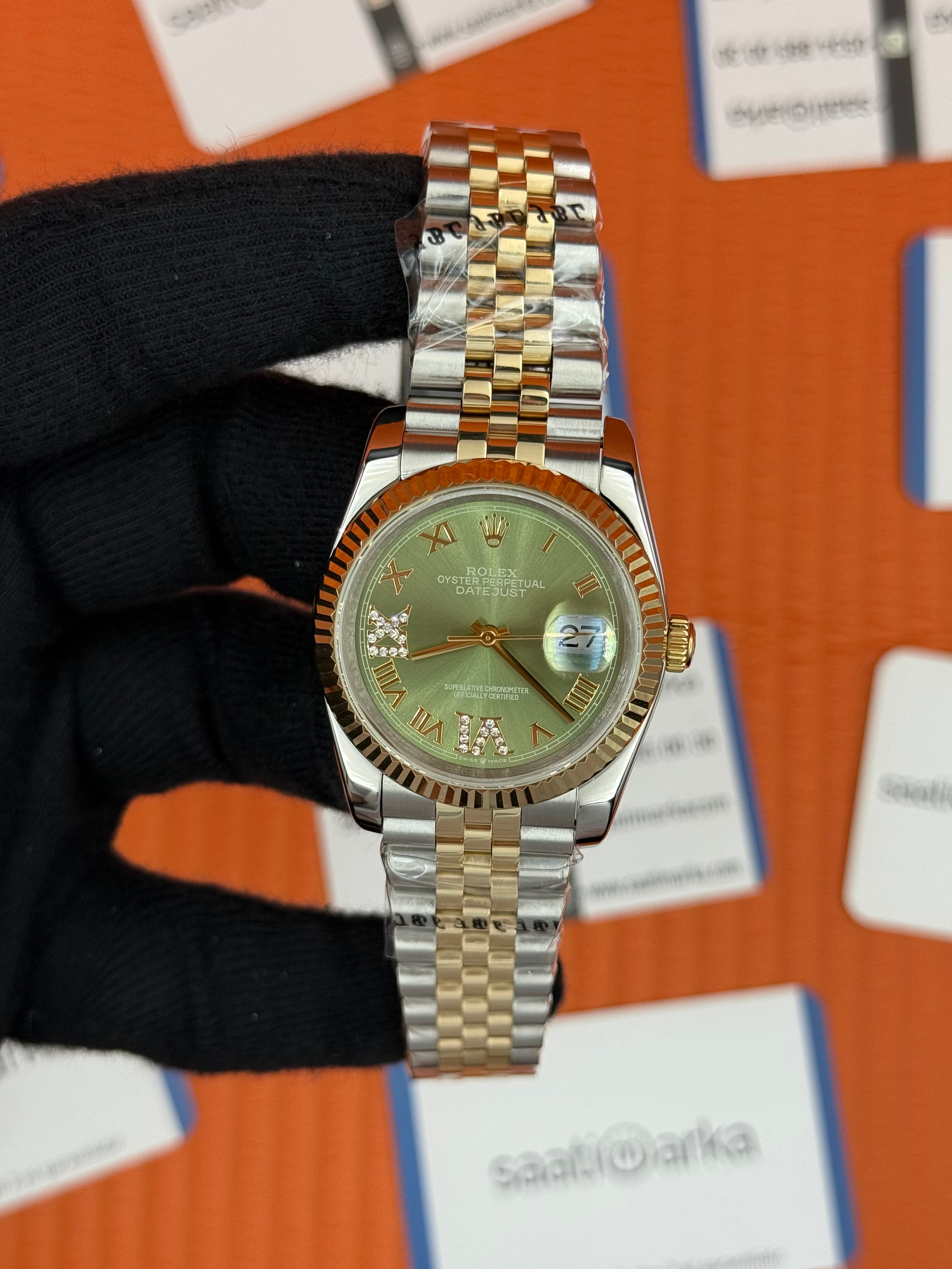 ROLEX datejust 36mm kadın kol saati yeşil kadran jubilee kordon
