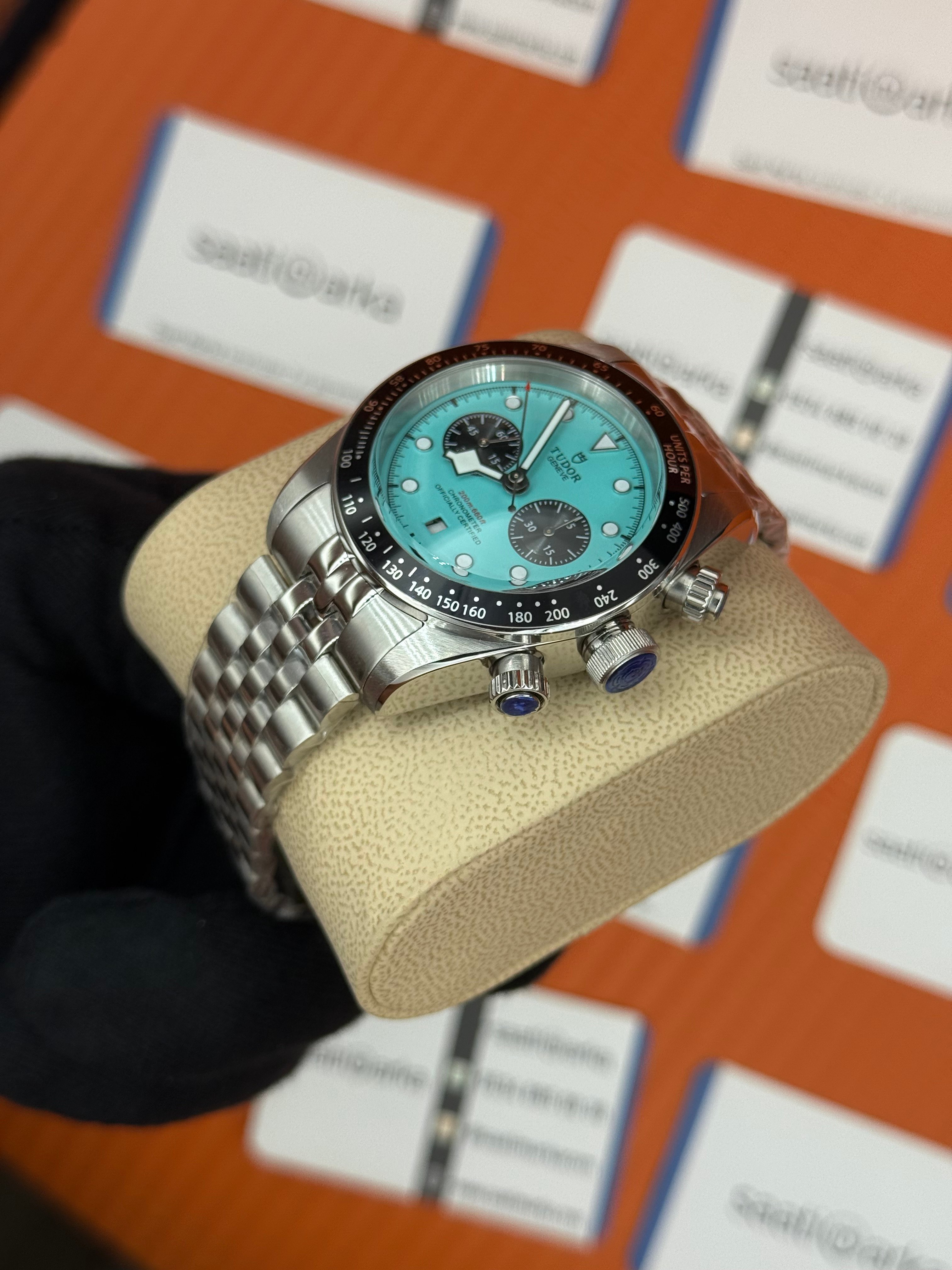 TUDOR black bay flamingo blue turkuaz  kadran silver jubilee kordon  41mm erkek kol saati