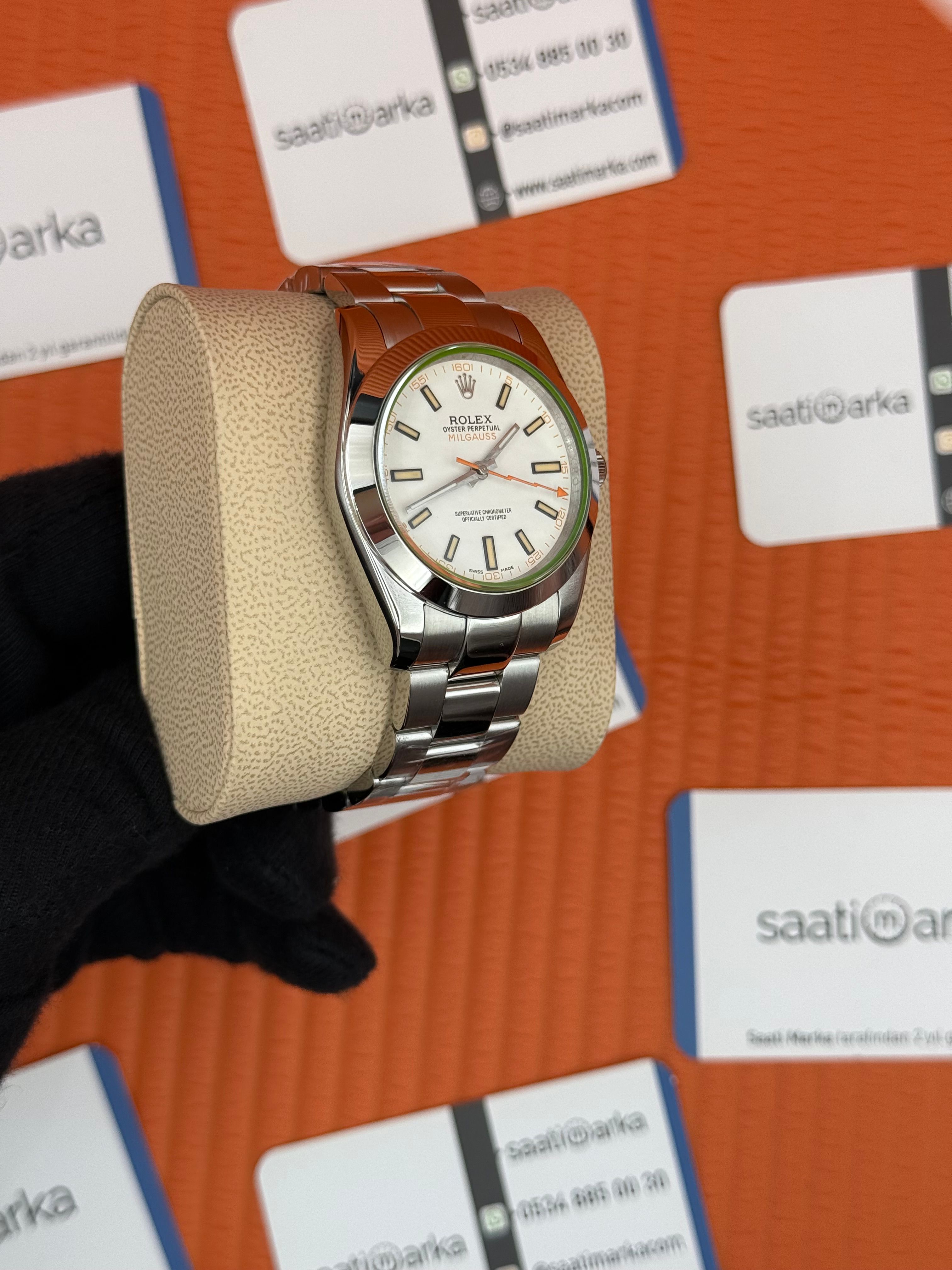 ROLEX Milgauss beyaz kadran silver kasa-kordon
