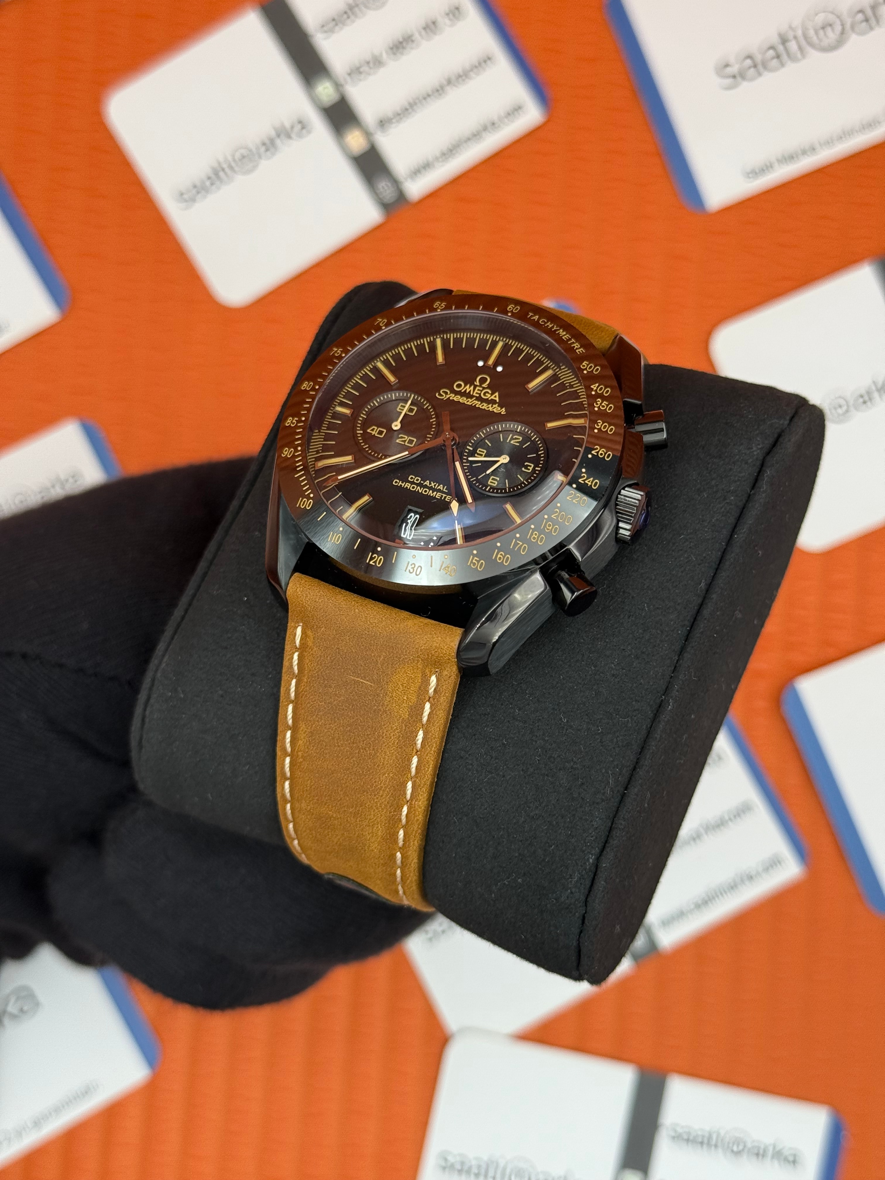 OEMGA SPEEDMASTER SİYAH KASA KADRAN DERİ KAHVE KORDON