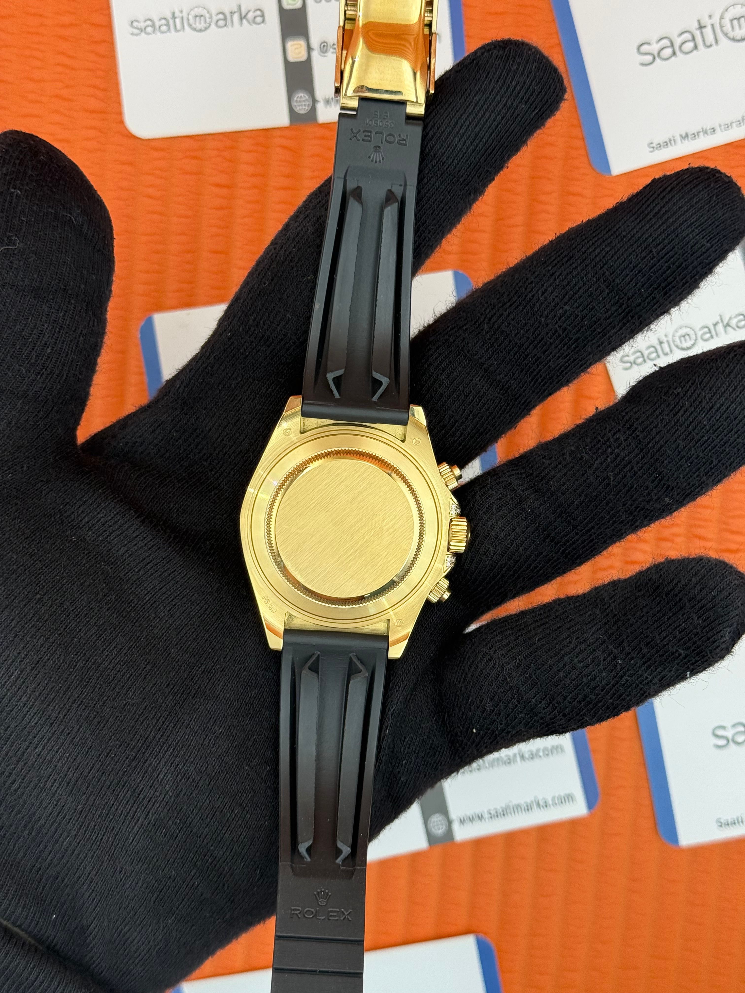 ROLEX Daytona taşlı bezel champagne dial siyah kauçuk kordon