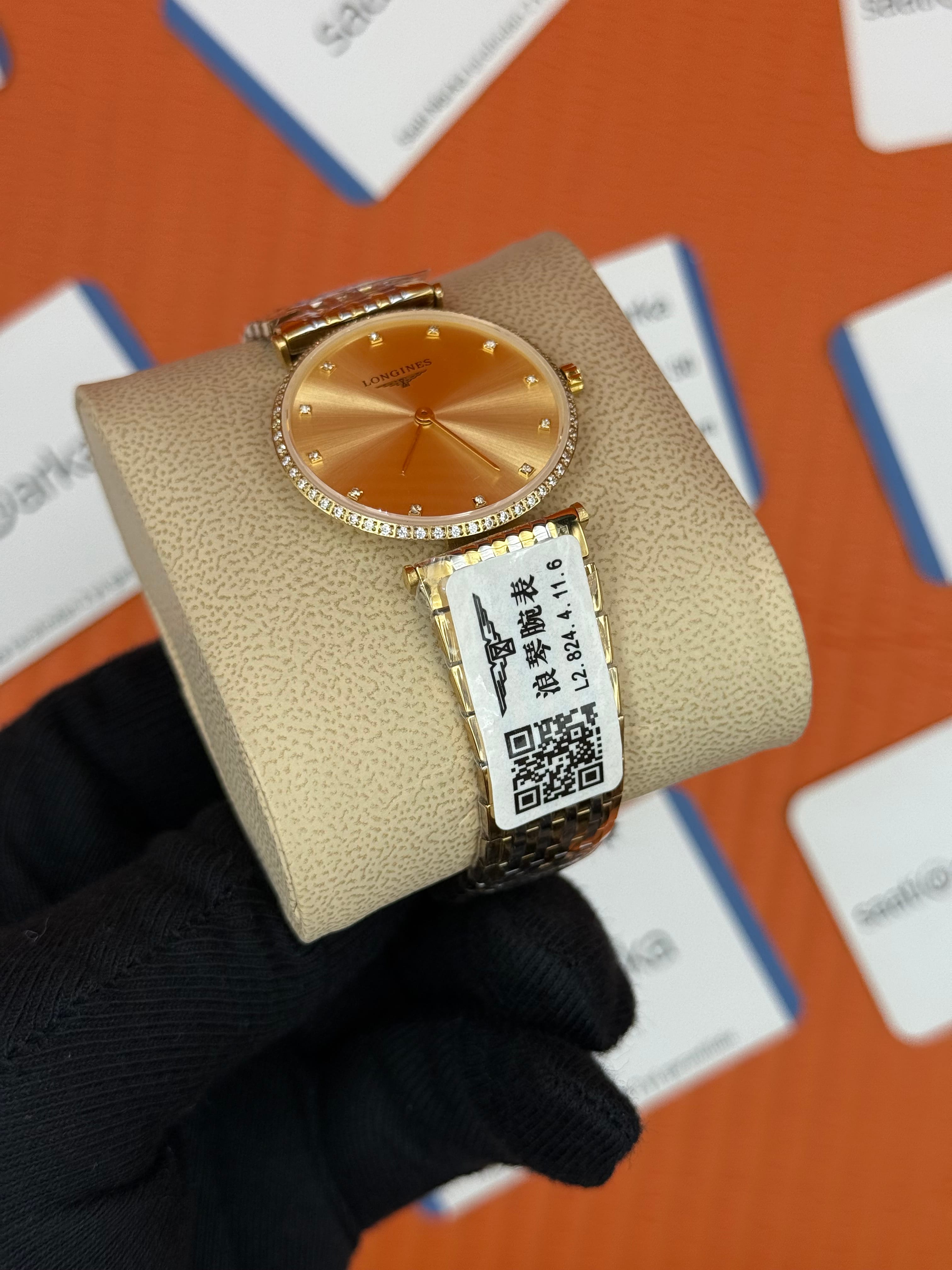 LONGINE şampanya baget taşlı kadran taşlı bezel gold silver kordon kadın kol saati