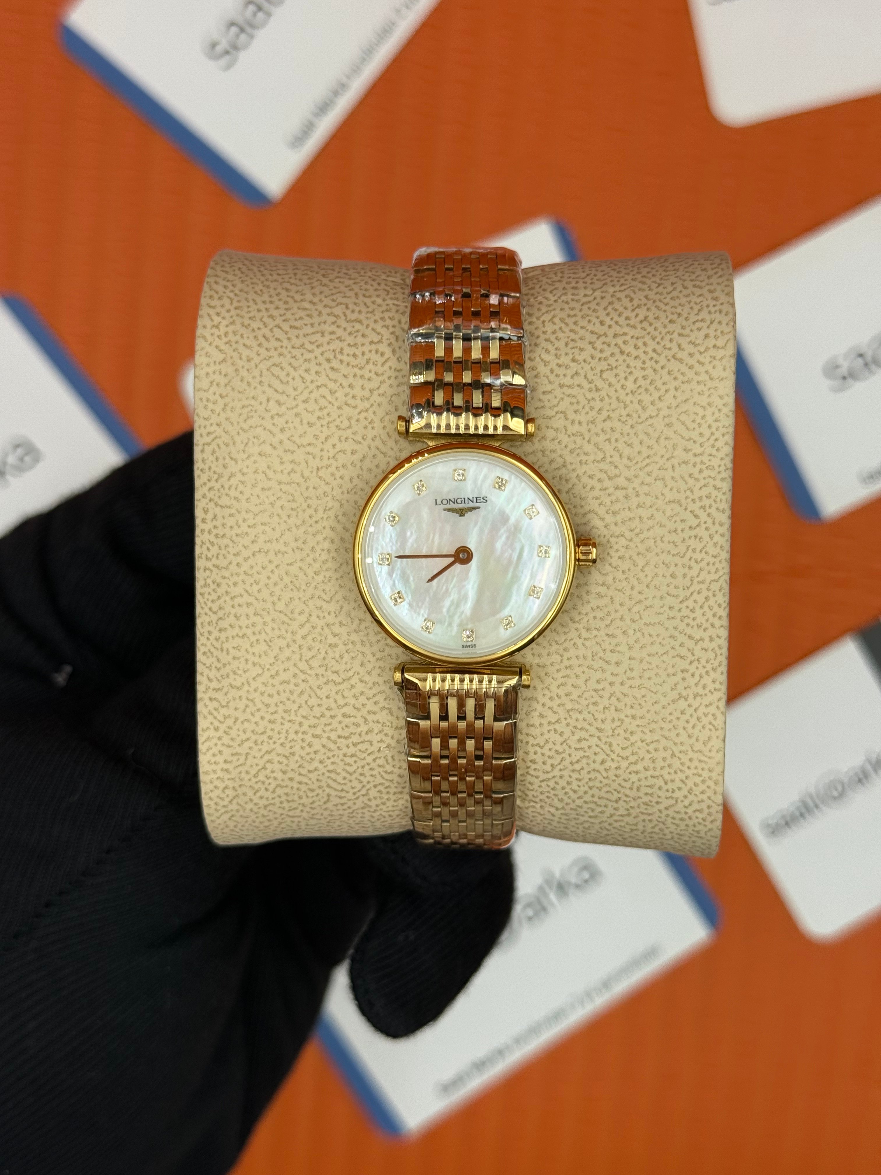 LONGINES L45122878 beyaz baget taşlı kadran gold kasa kordon