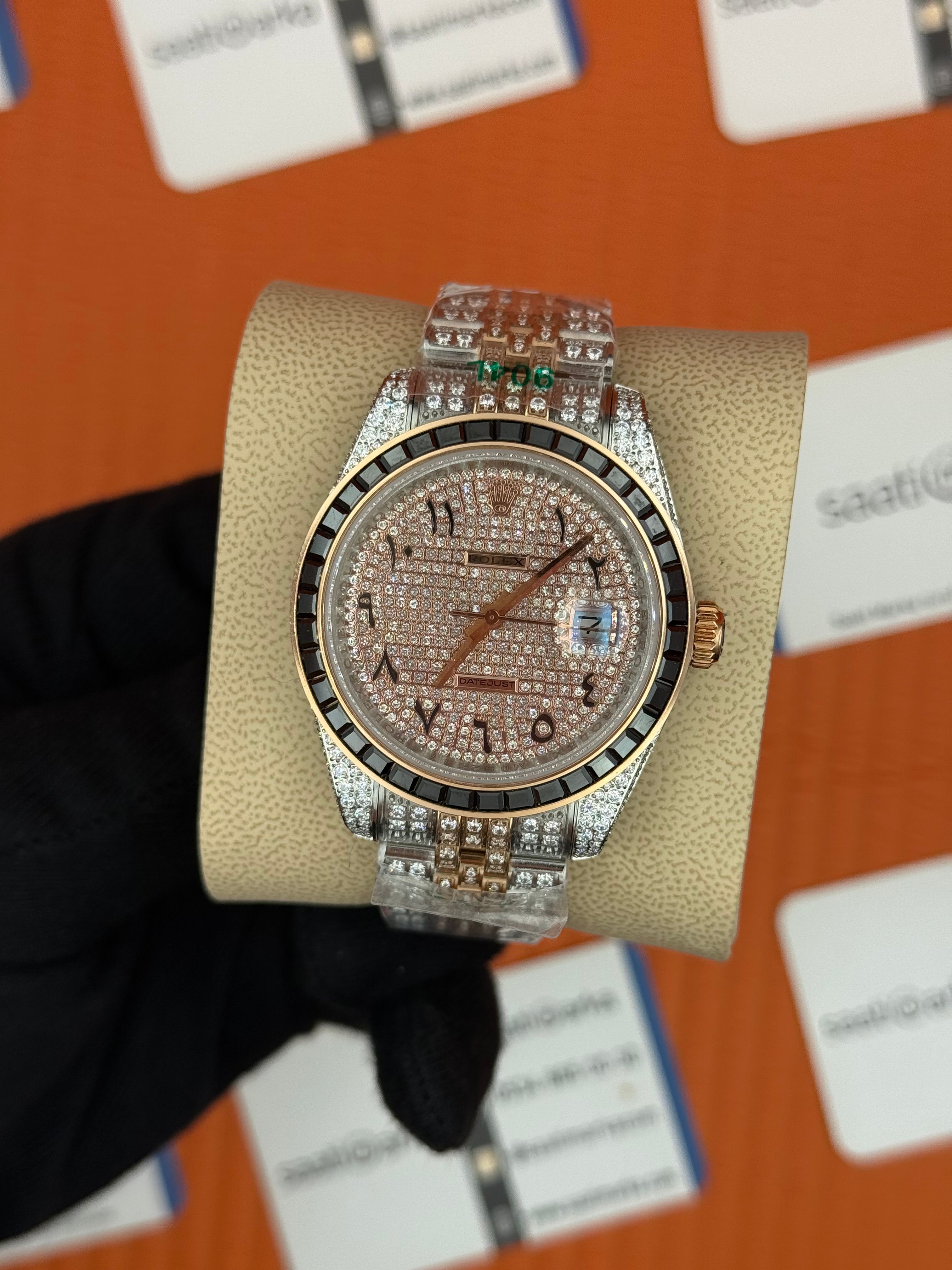 ROLEX datejust arabic dial full diamond 41mm rose silver 