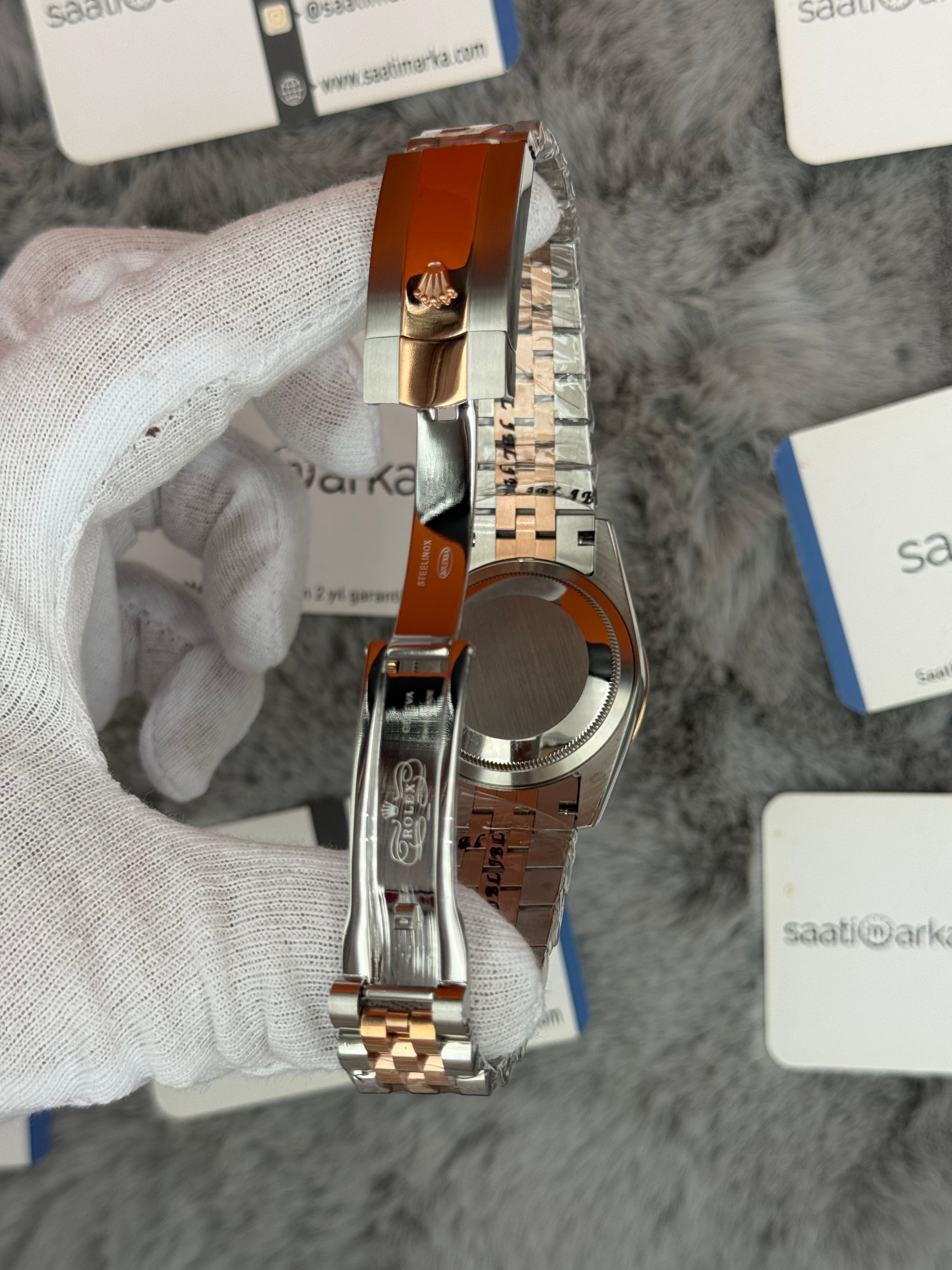 ROLEX Datejust 36mm beyaz kadran taşlı bezel silver kasa rose silver jubilee kordon