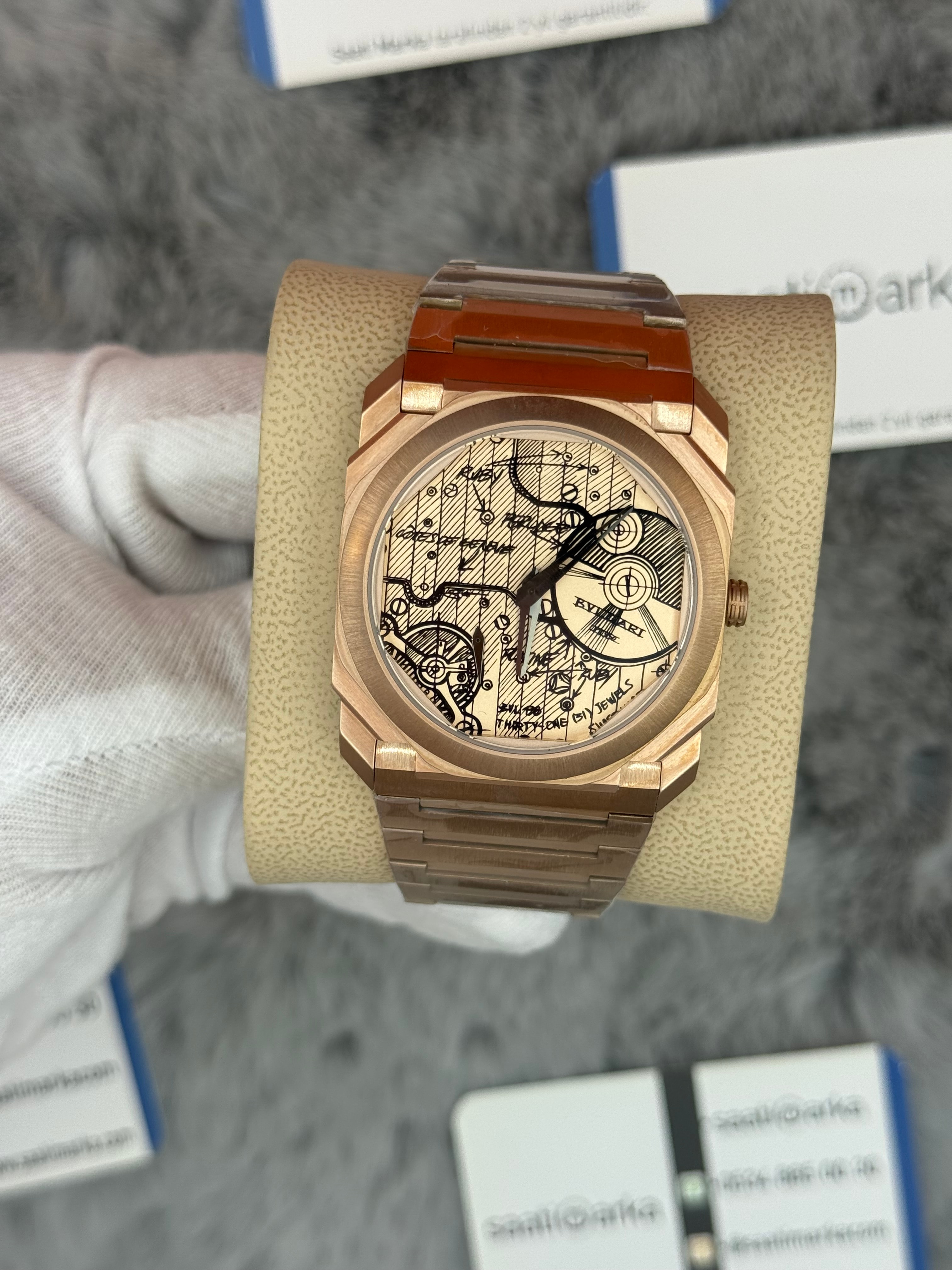 BVLGARİ octo 40mm pusula kadran rose kasa kordon erkek kol saati