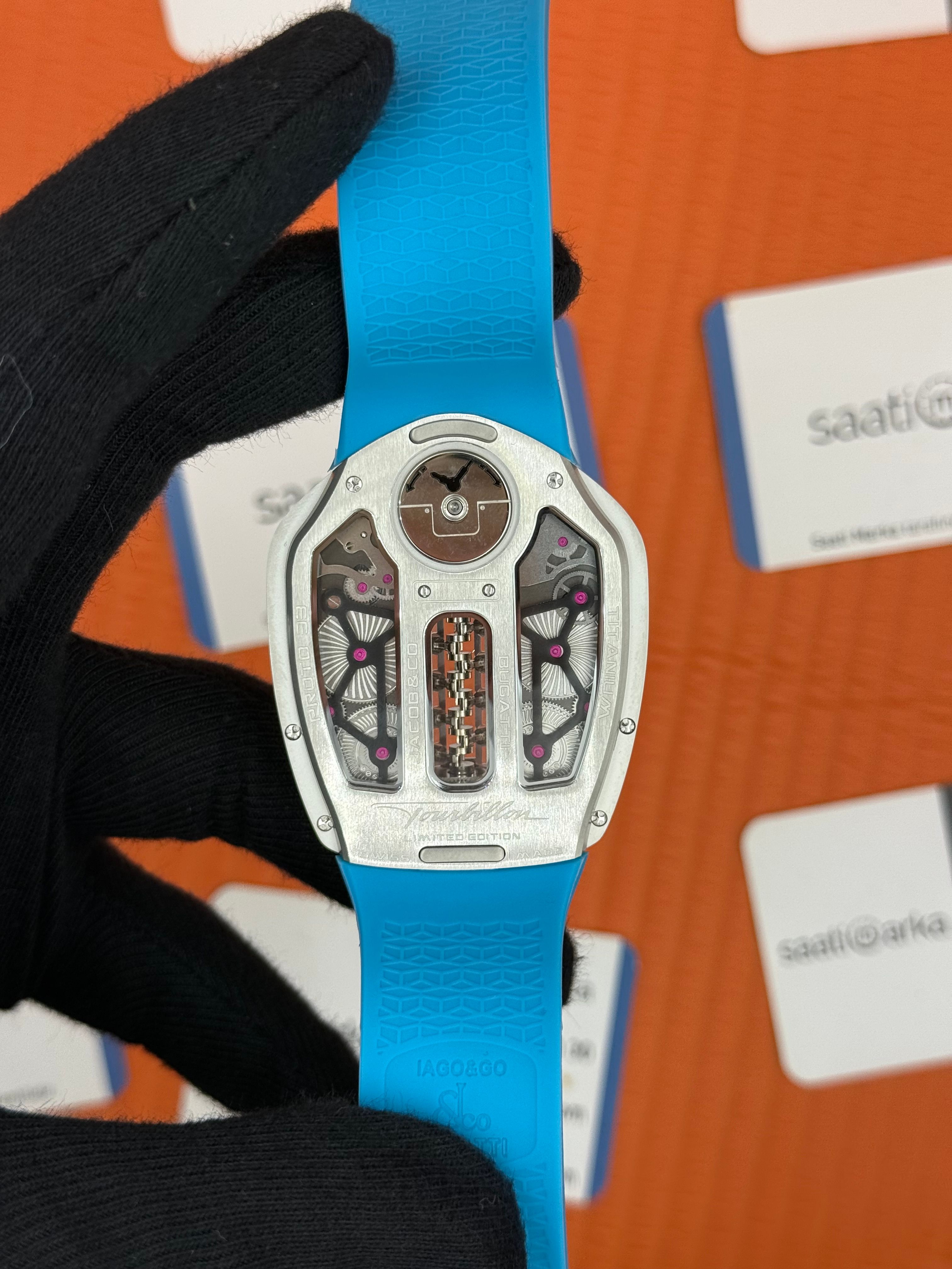 JACOB&CO BUGATTI turbillon kadran tiffany kauçuk kordon silver kasa 