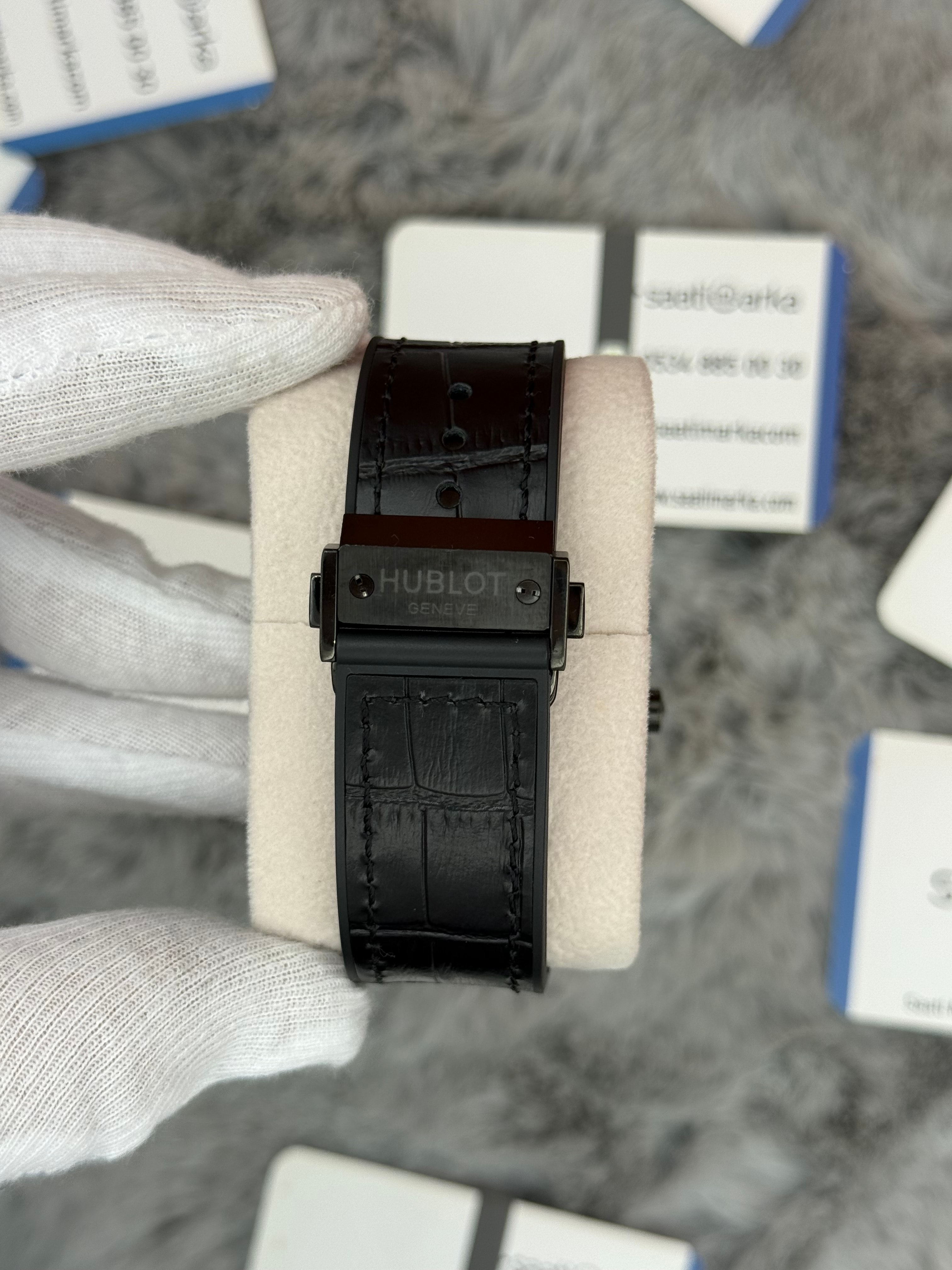 HUBLOT big bang tourbillon 41mm siyah kasa siyah deri kordon erkek kol saati