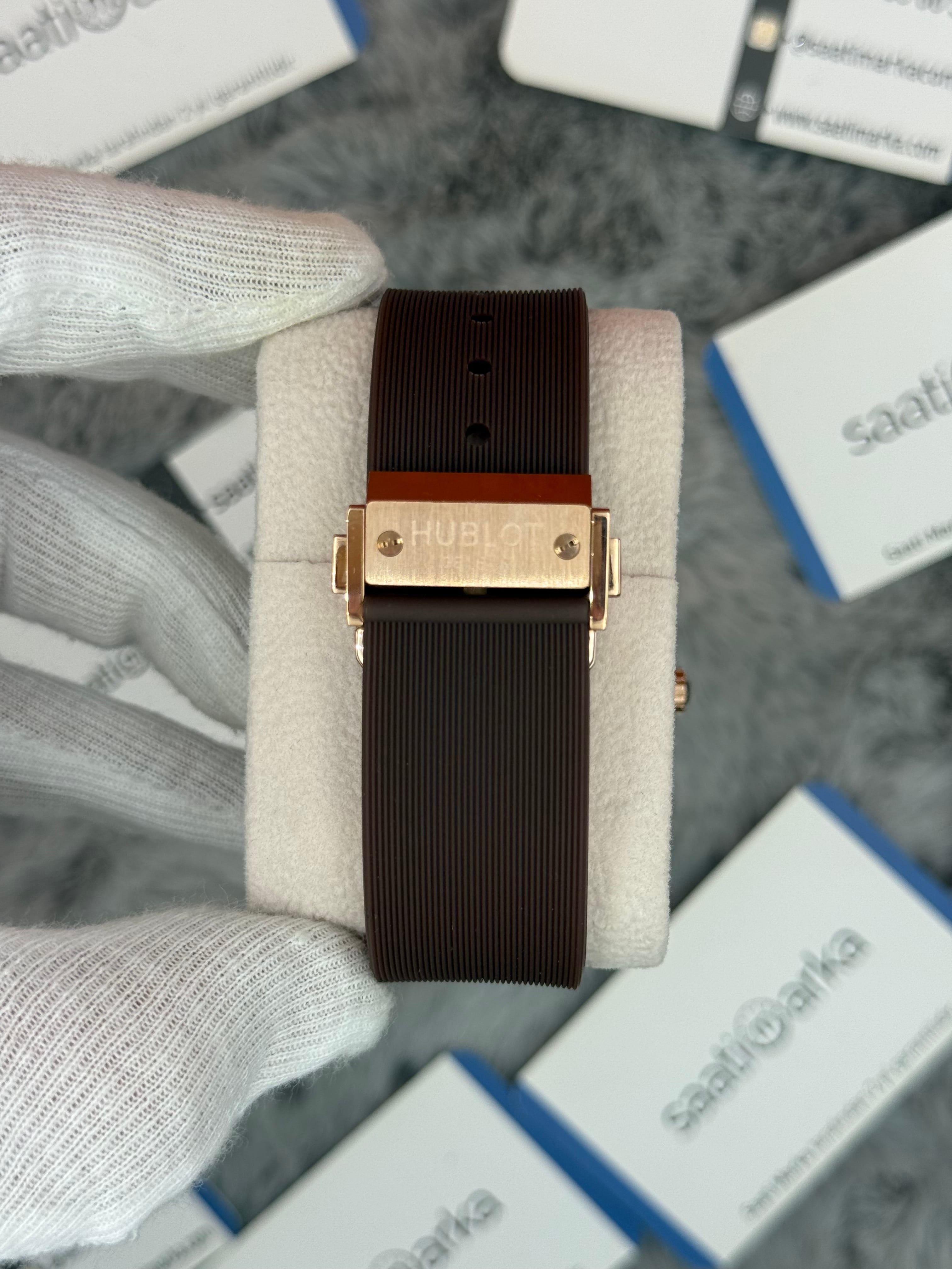 HUBLOT vendome 41mm rose kasa kahverengi kadran kahverengi kauçuk kordon erkek kol saati