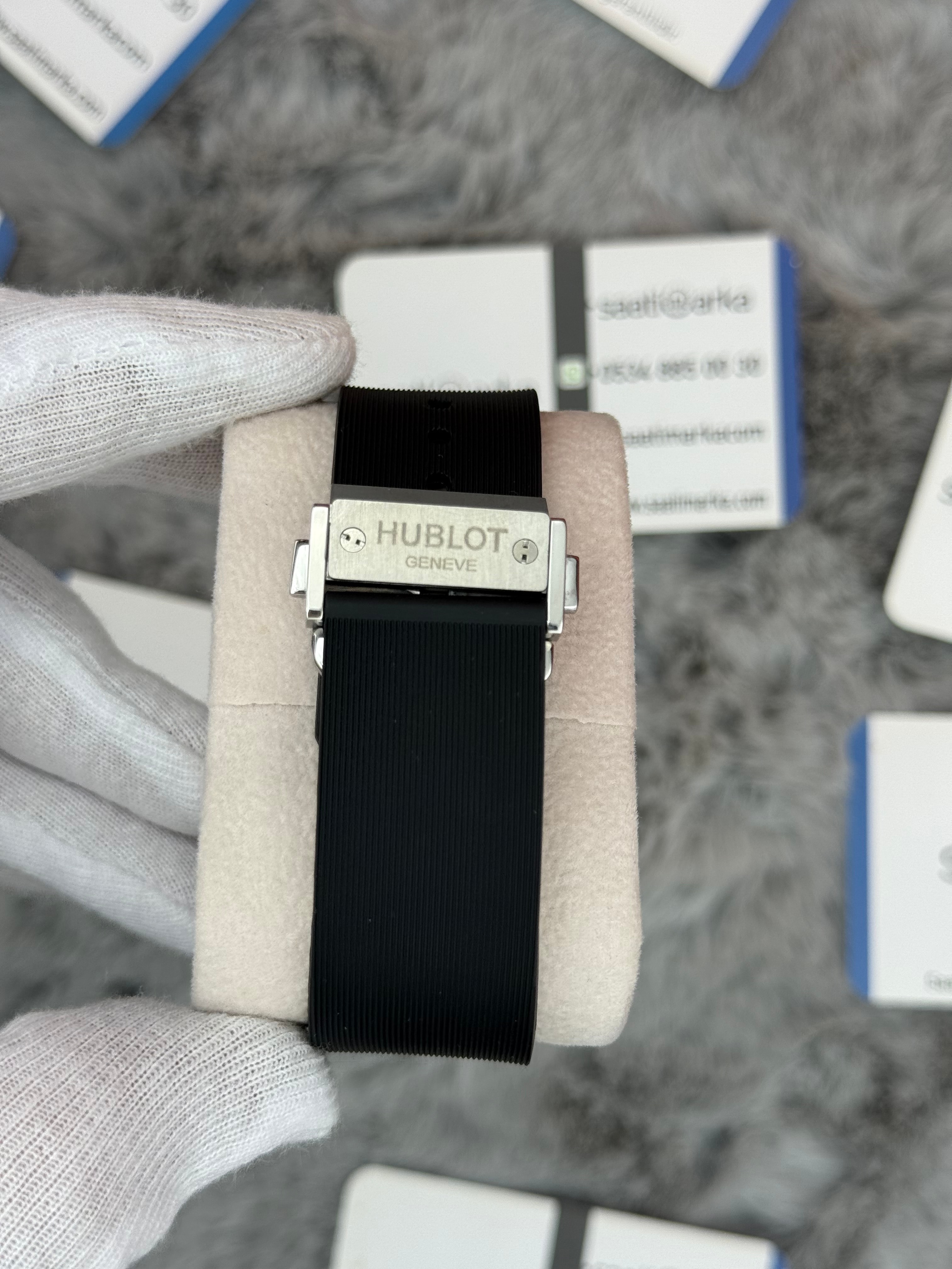 HUBLOT big bang tourbillon 41mm silver kasa siyah kauçuk kordon erkek kol saati