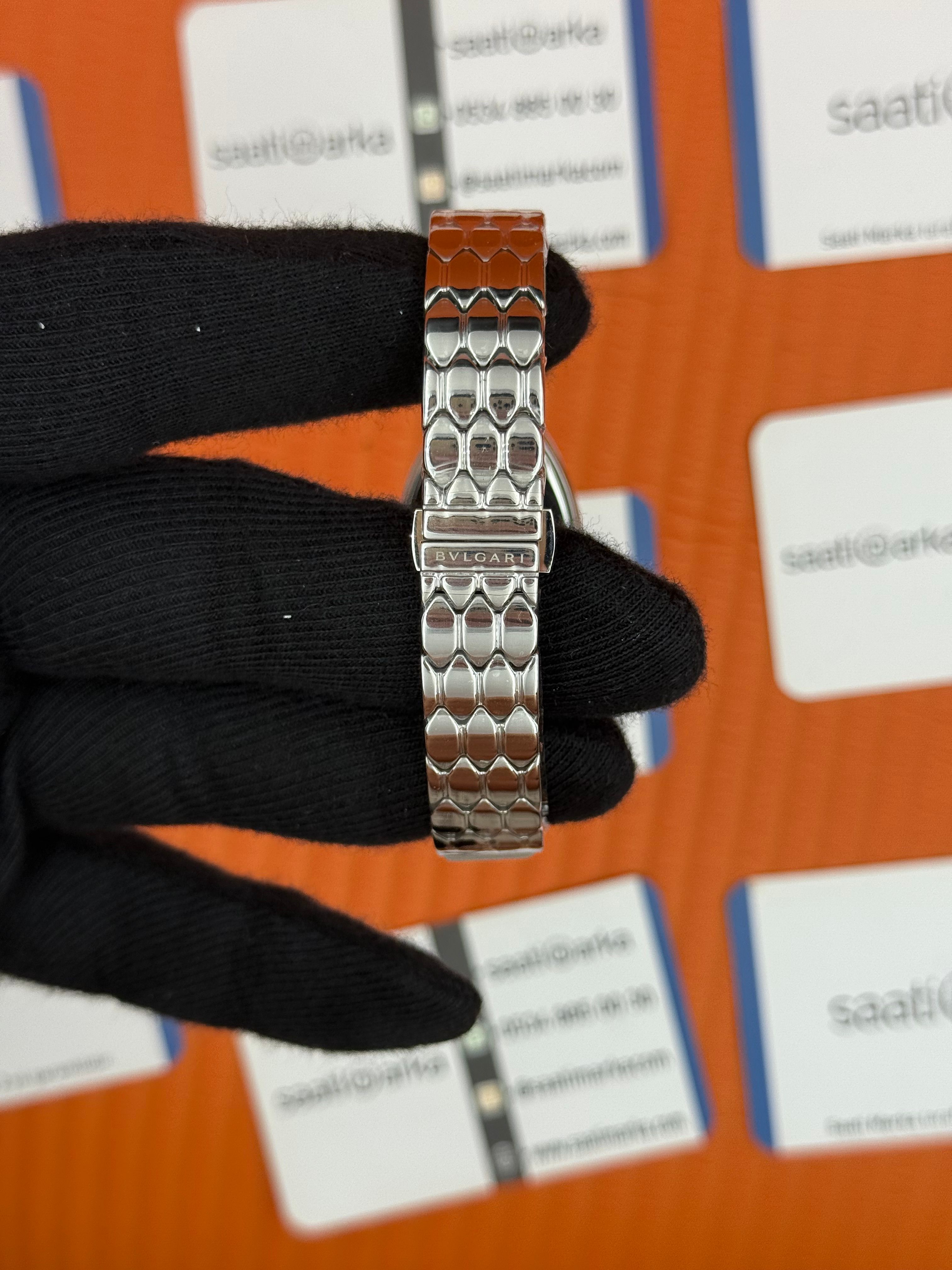 BVLGARİ serpenti seduttori taşlı bezel vişne kadran silver kasa kordon kadın kol saati