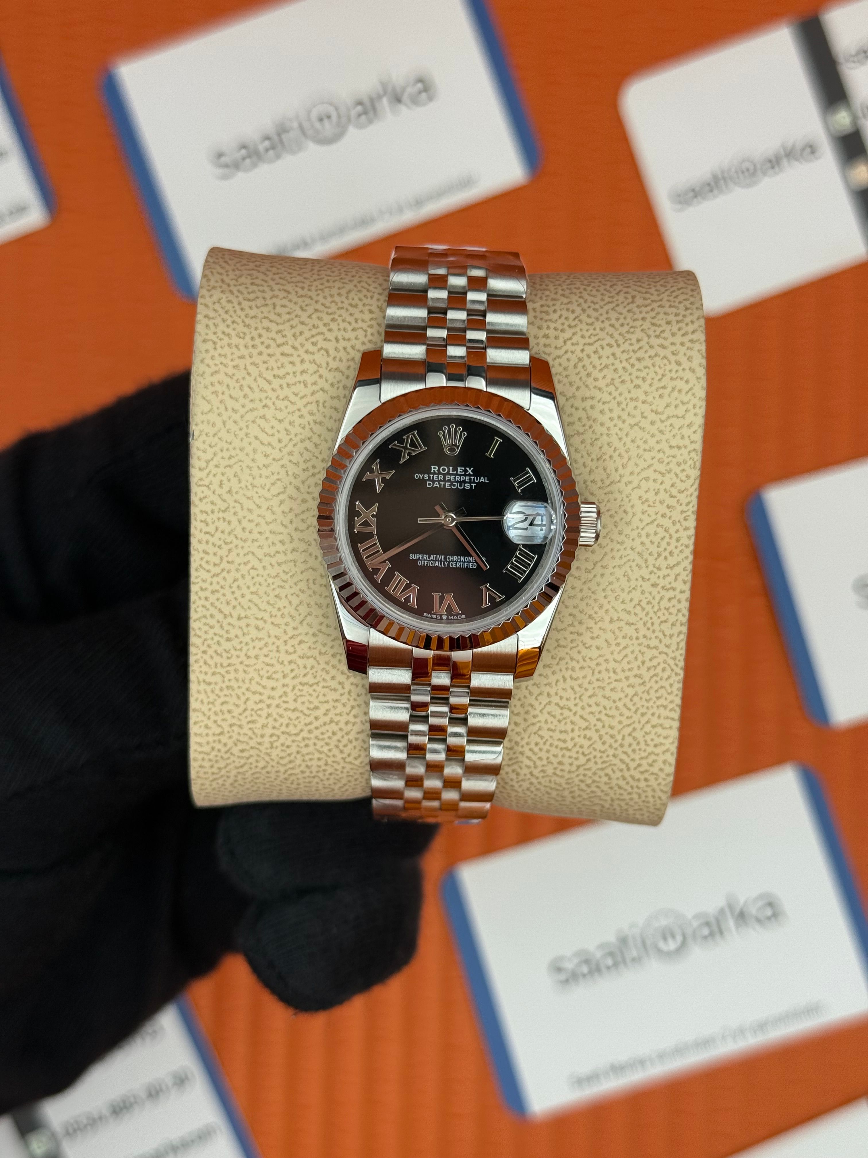 ROLEX datejust 31mm siyah roma rakamlı kadran silver jubilee kordon