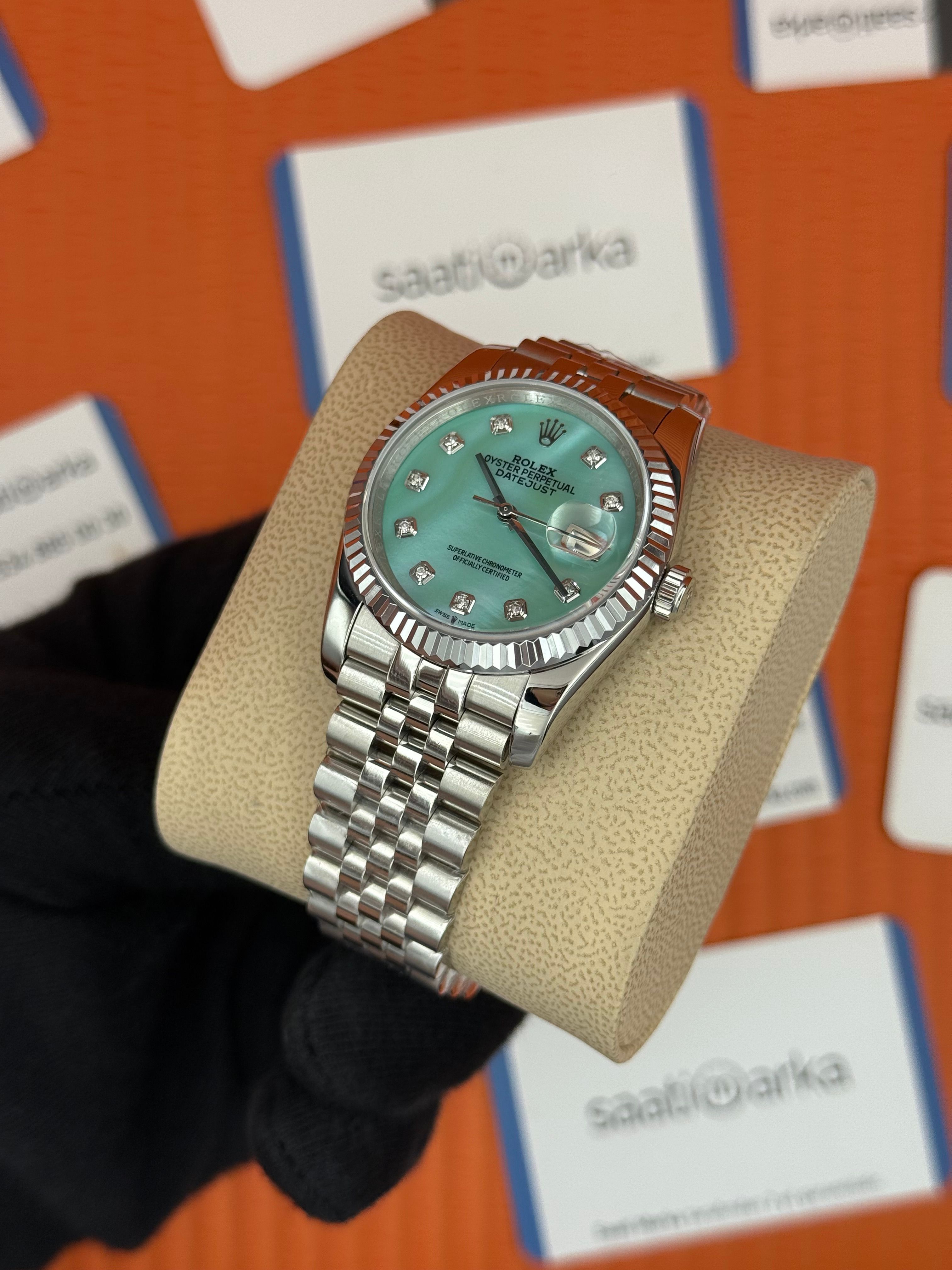ROLEX datejust 36mm turkuaz baget taşlı kadran jubilee kordon
