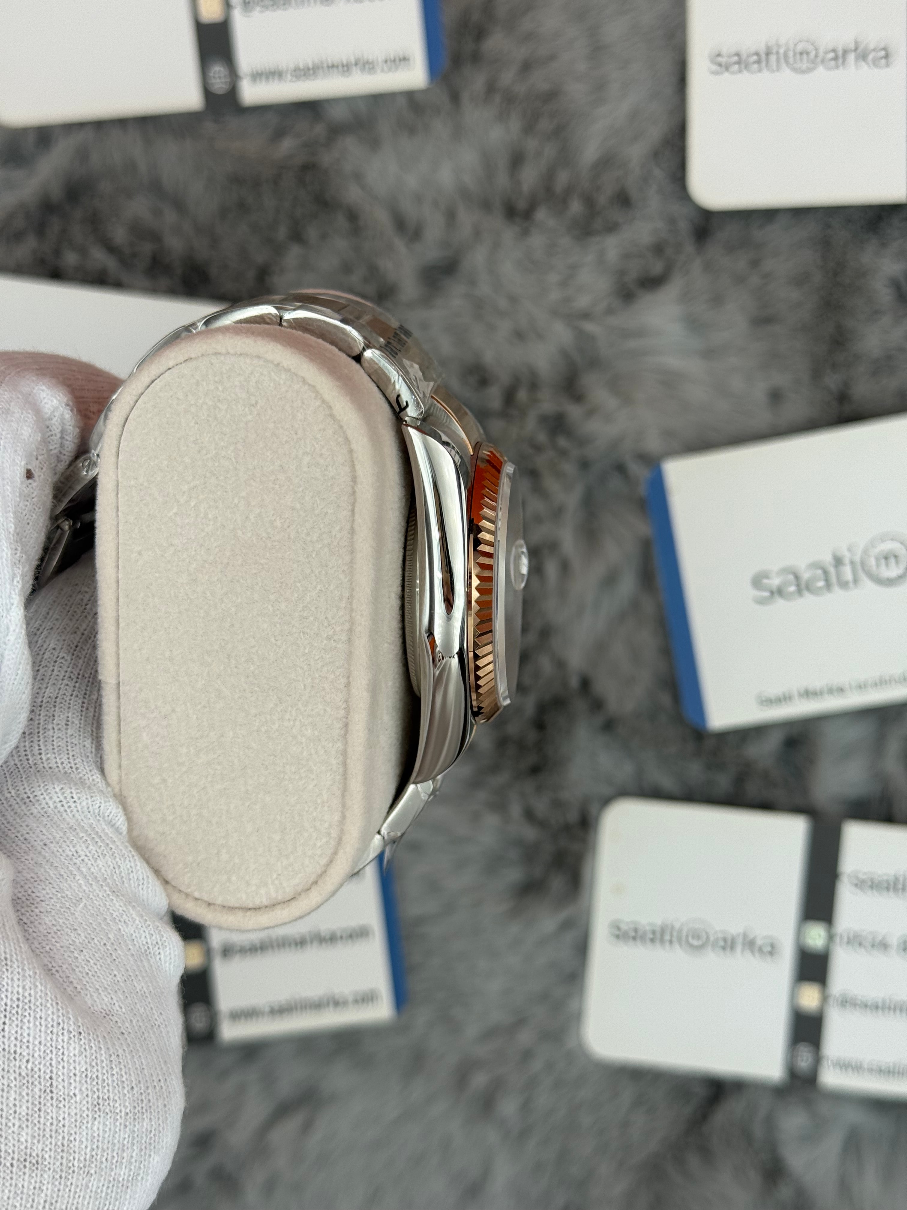 ROLEX datejust 36mm kahverengi kadran silver kasa rose silver oyster kordon 