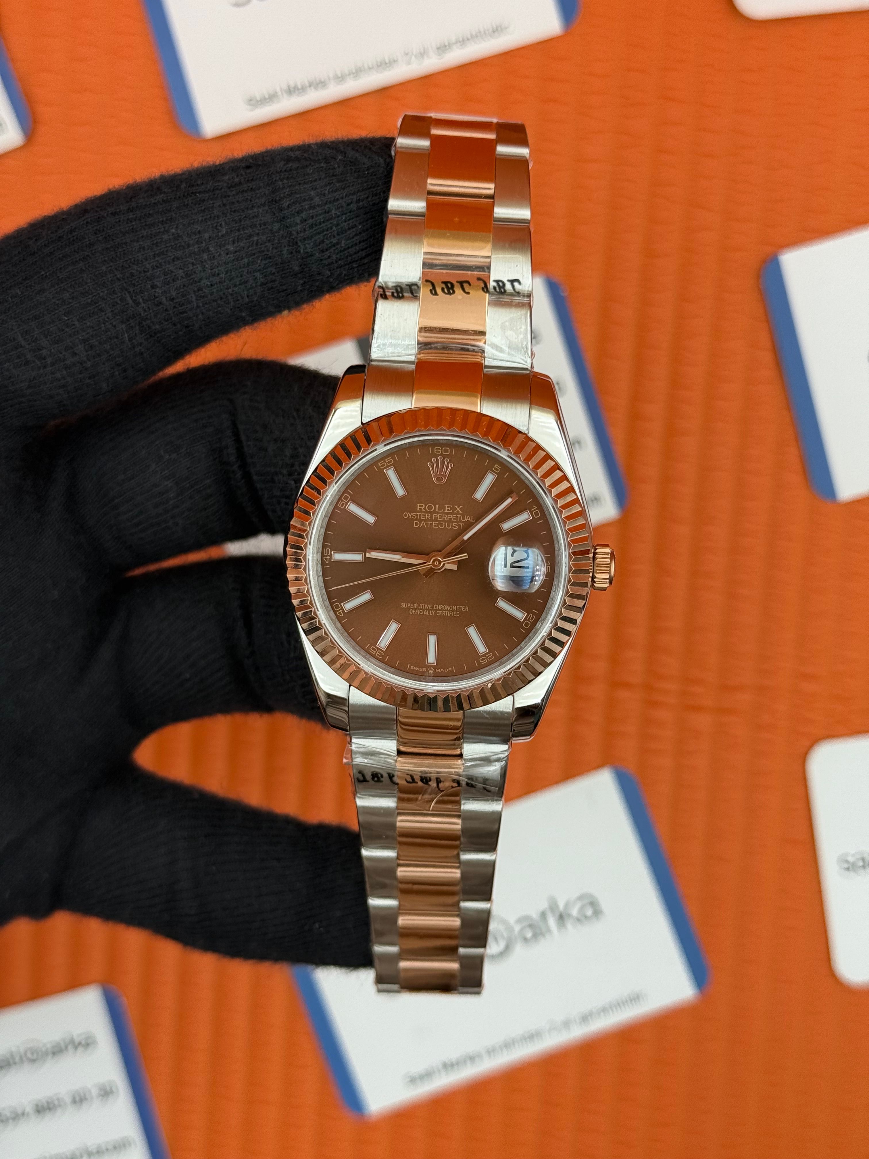 ROLEX Datejust chocolate dial rose-silver oyster kordon