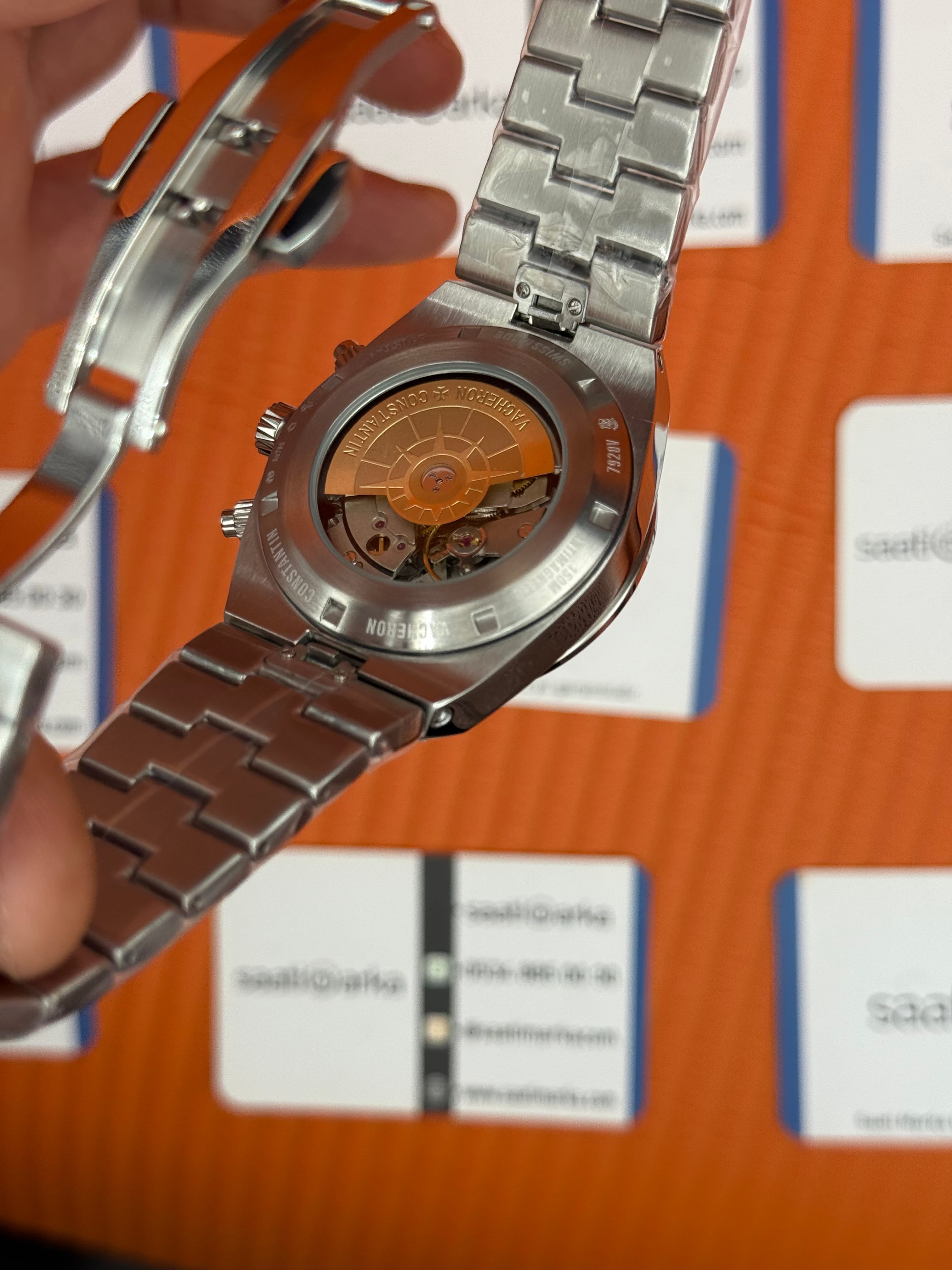 VACHERON CONSTANTIN overseas chronograph kahverengi kardan silver kasa kordon erkek kol saati