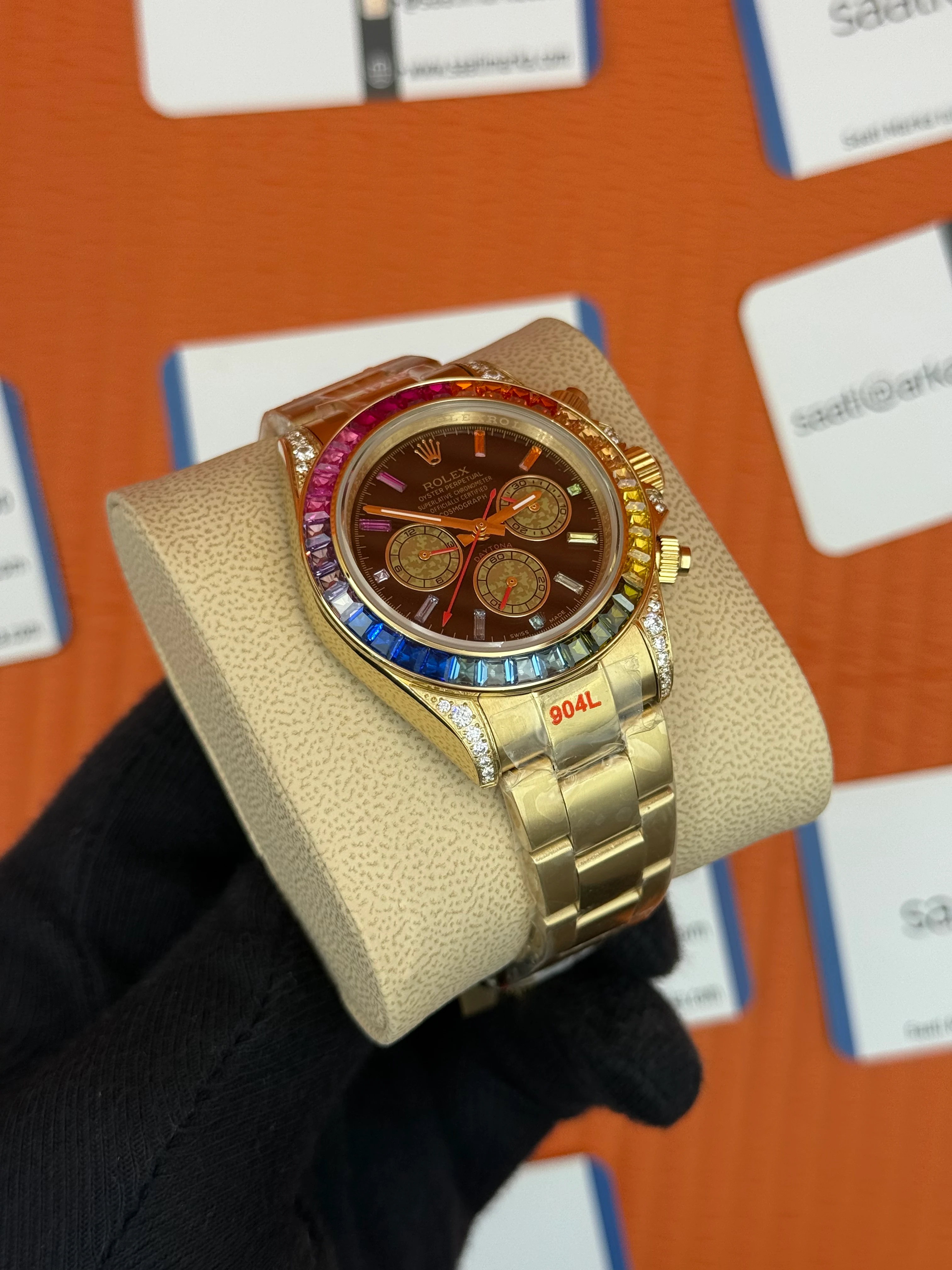 ROLEX Daytona rainbow black dial gold kasa-kordon