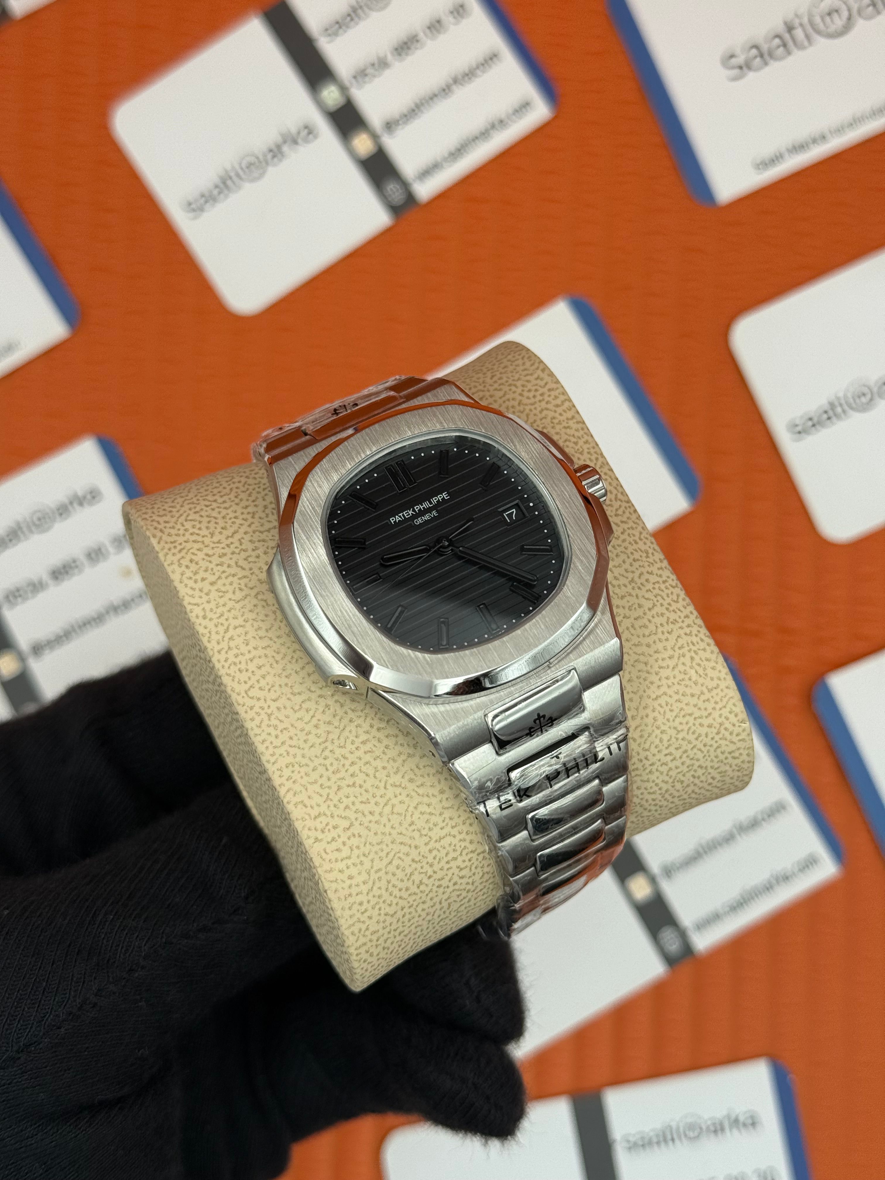 PATEK PHILIPPE NAUTİLUS DARK BLACK SİLVER KASA-KORDON