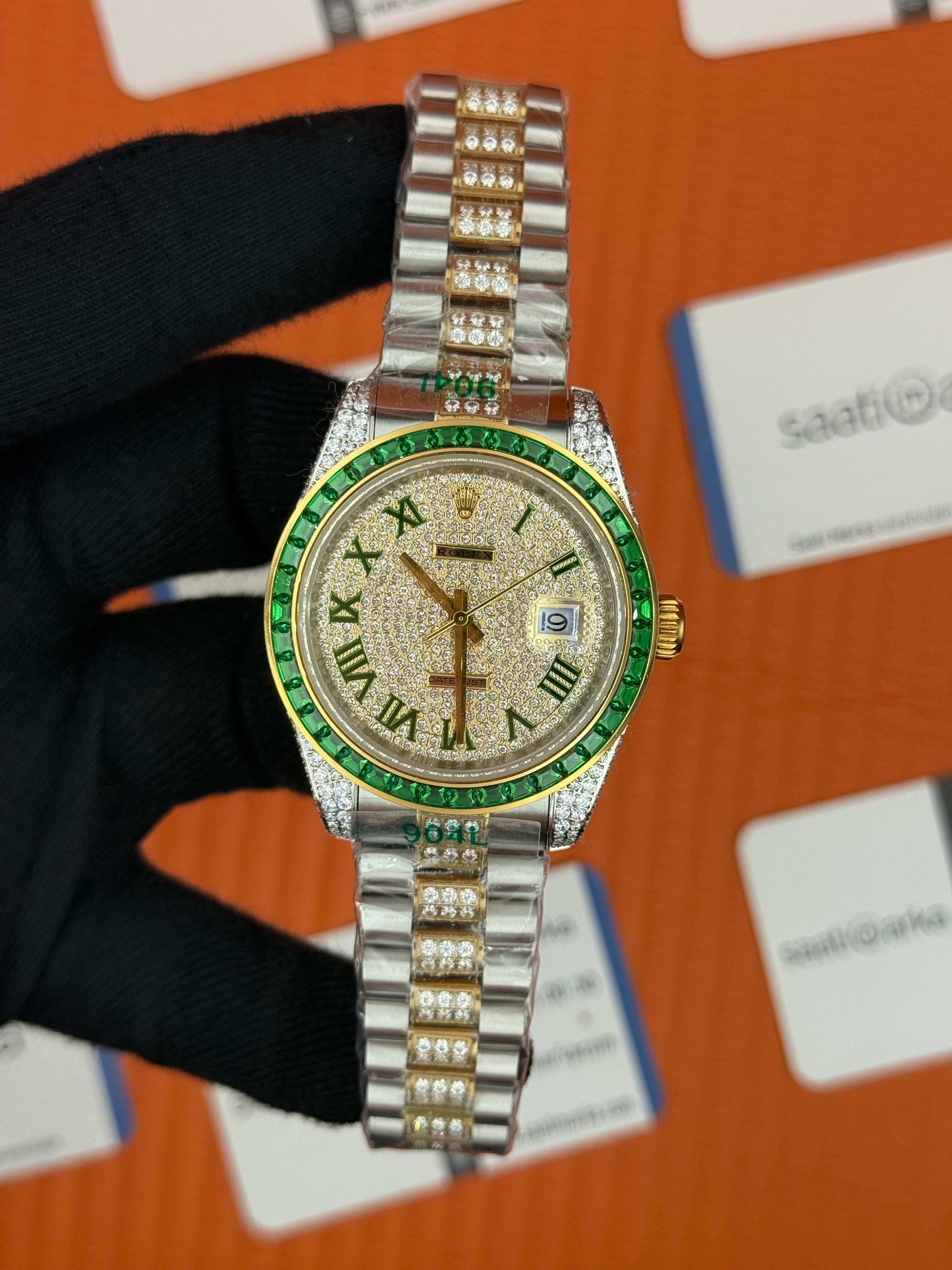 ROLEX Datejust roma rakamlı kadran taşlı kasa kordon gold silver