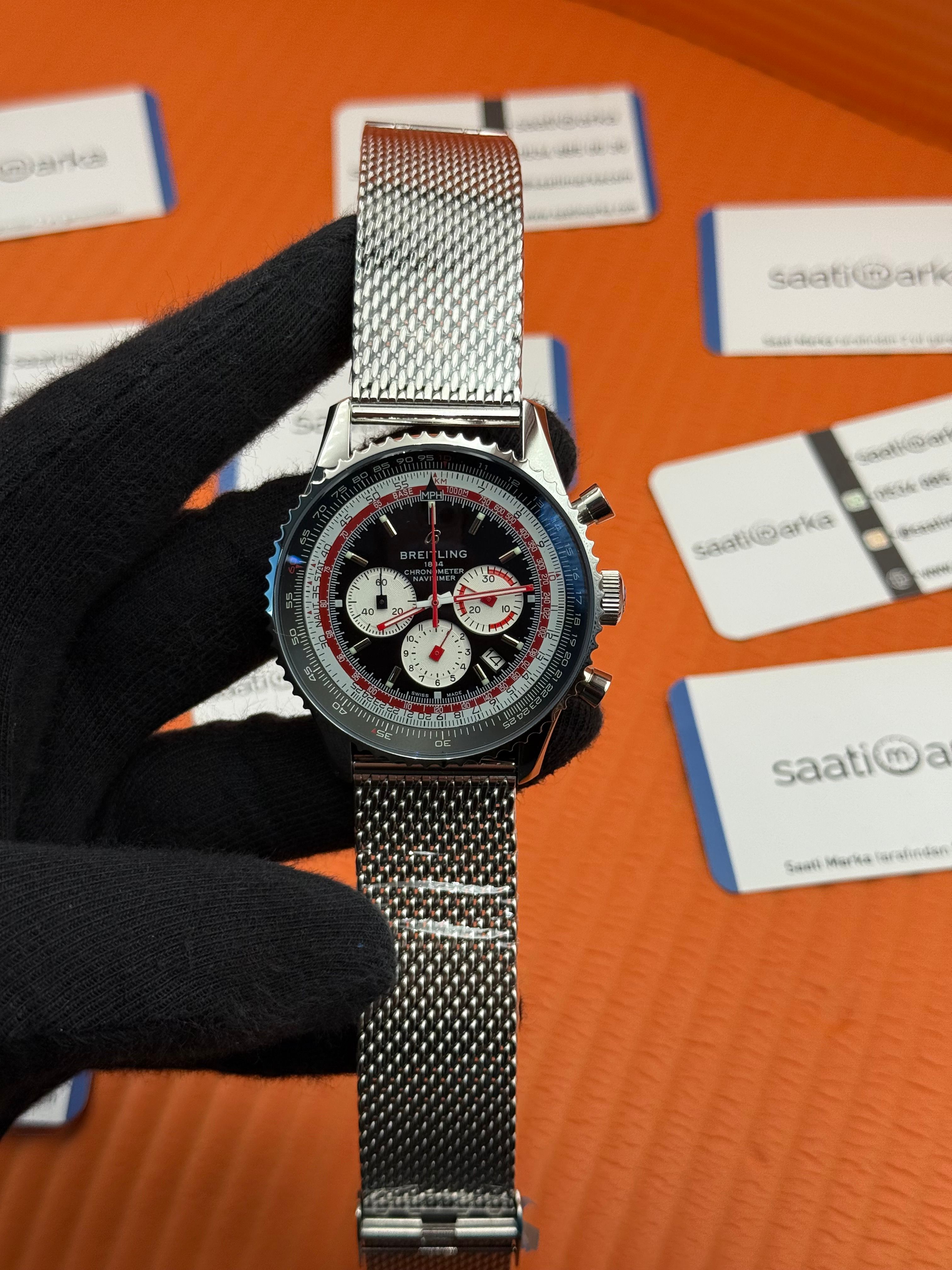 BREITLING Navitimer hasır kordon siyah kadran çelik kasa