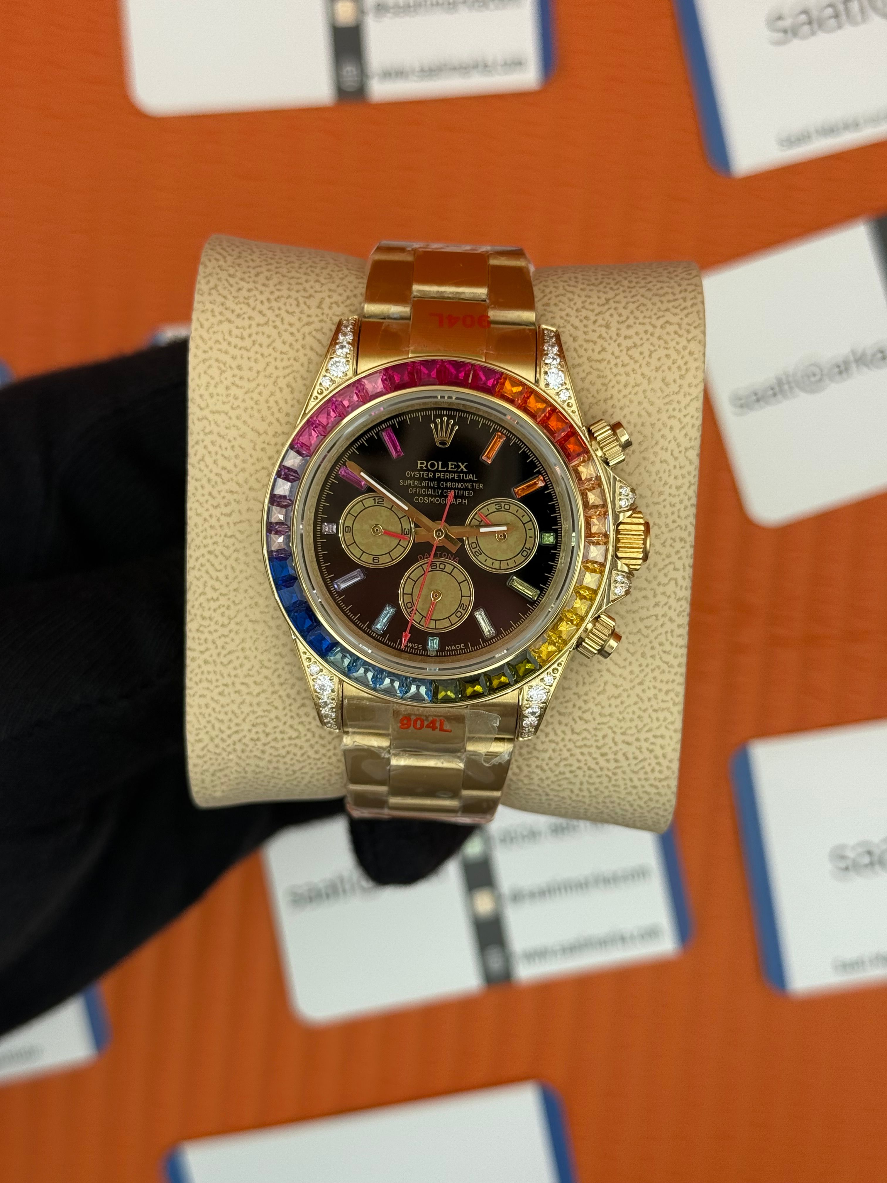ROLEX Daytona rainbow black dial gold kasa-kordon
