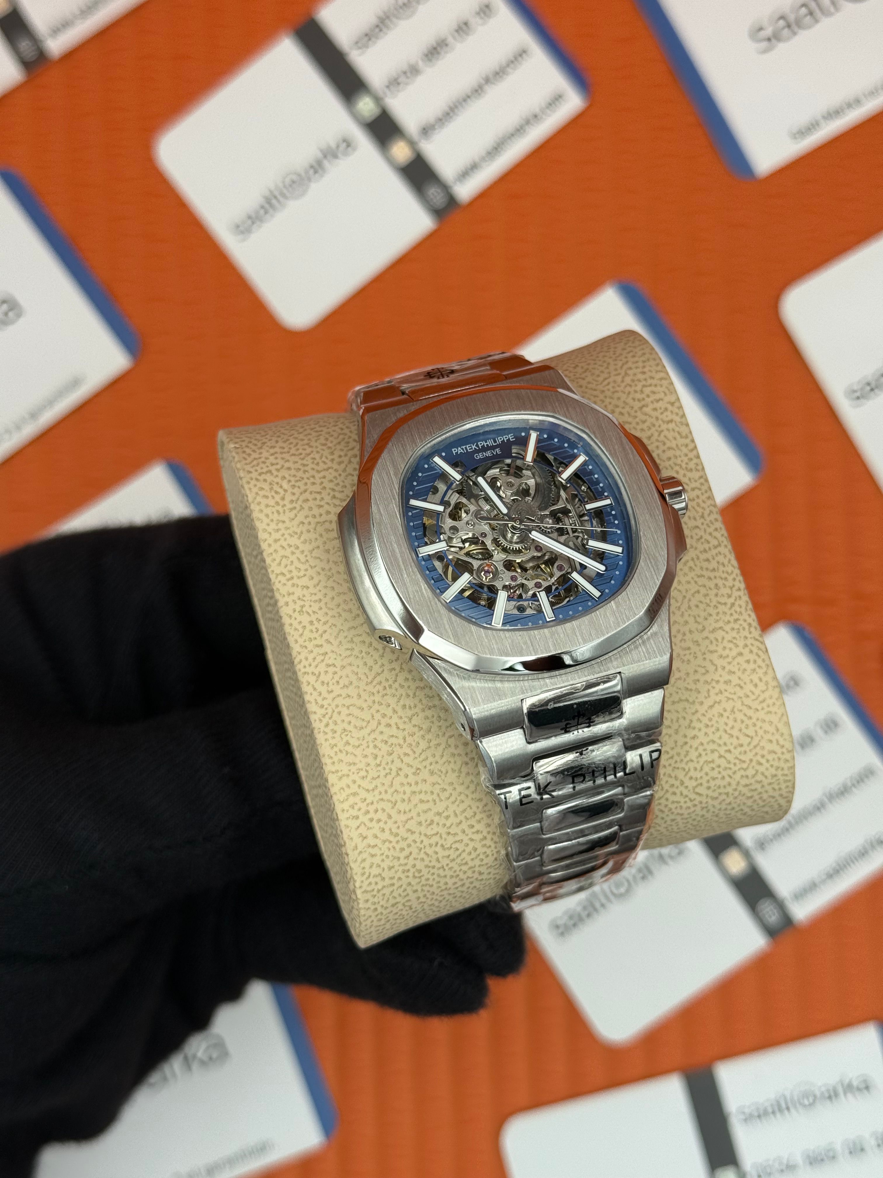 PATEK PHILIPPE SKELETON MAVİ KADRAN SİLVER KASA-KORDON 40MM
