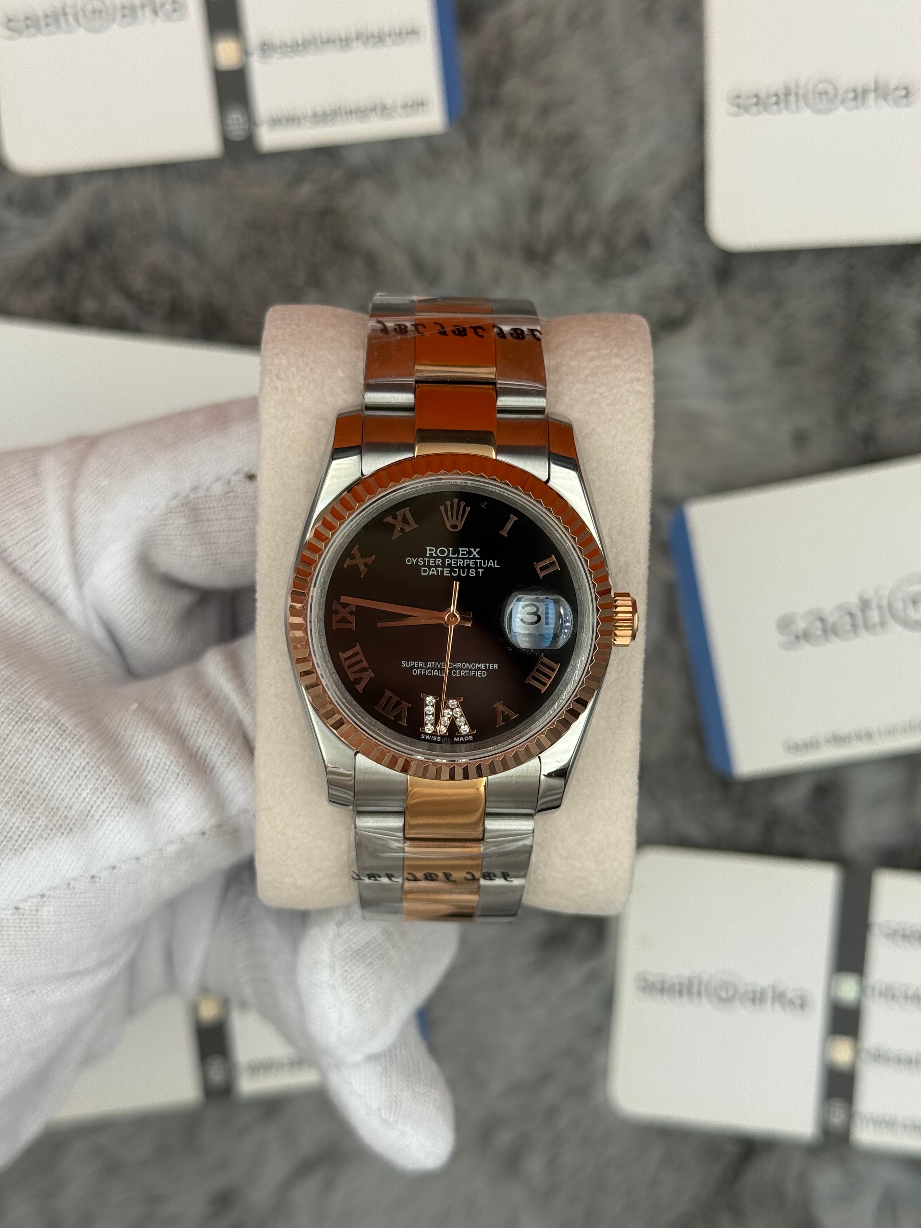 ROLEX datejust 36mm siyah kadran silver kasa rose silver oyster kordon 
