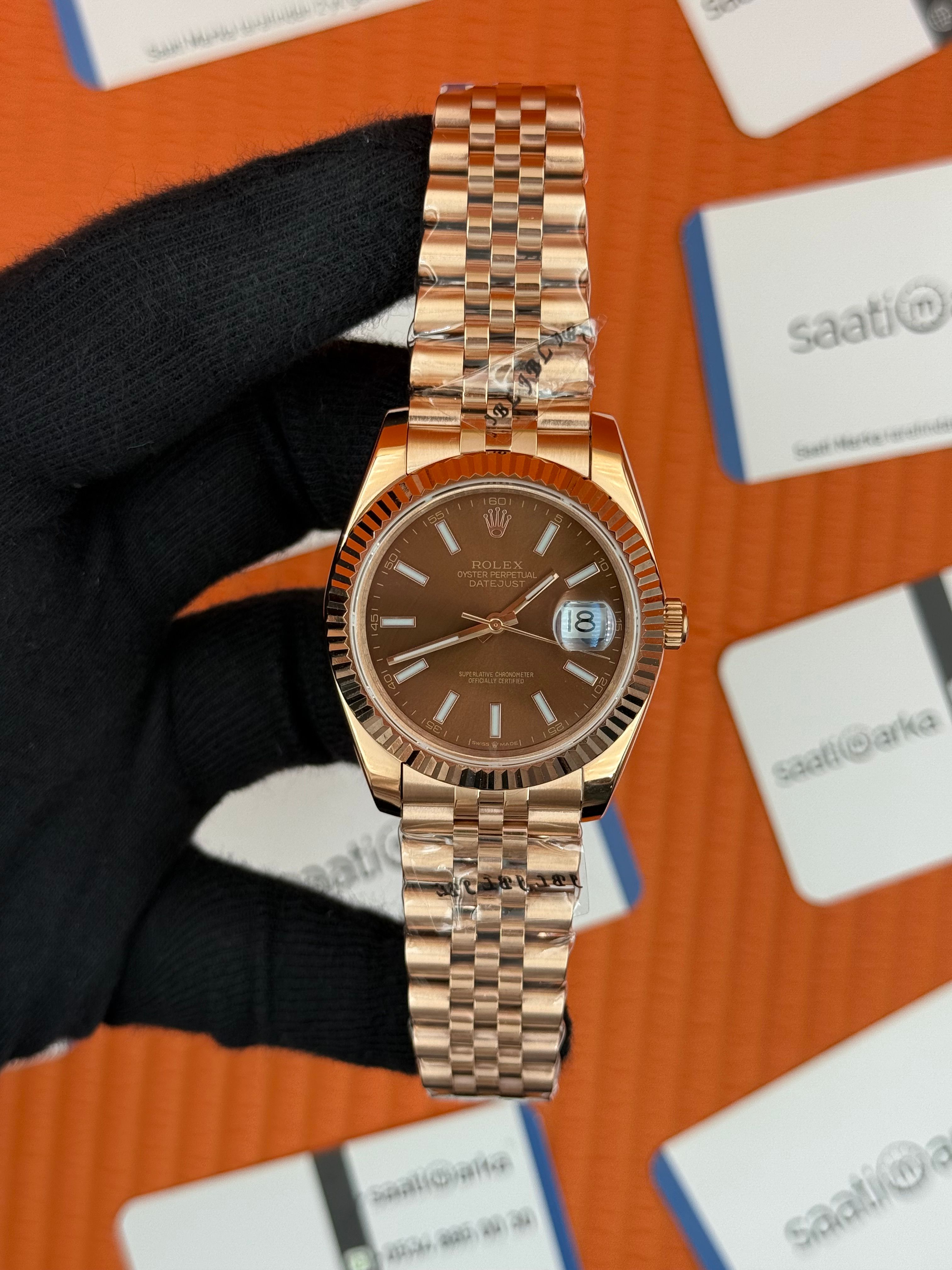 ROLEX Datejust chocolate dial rose jubilee kordon