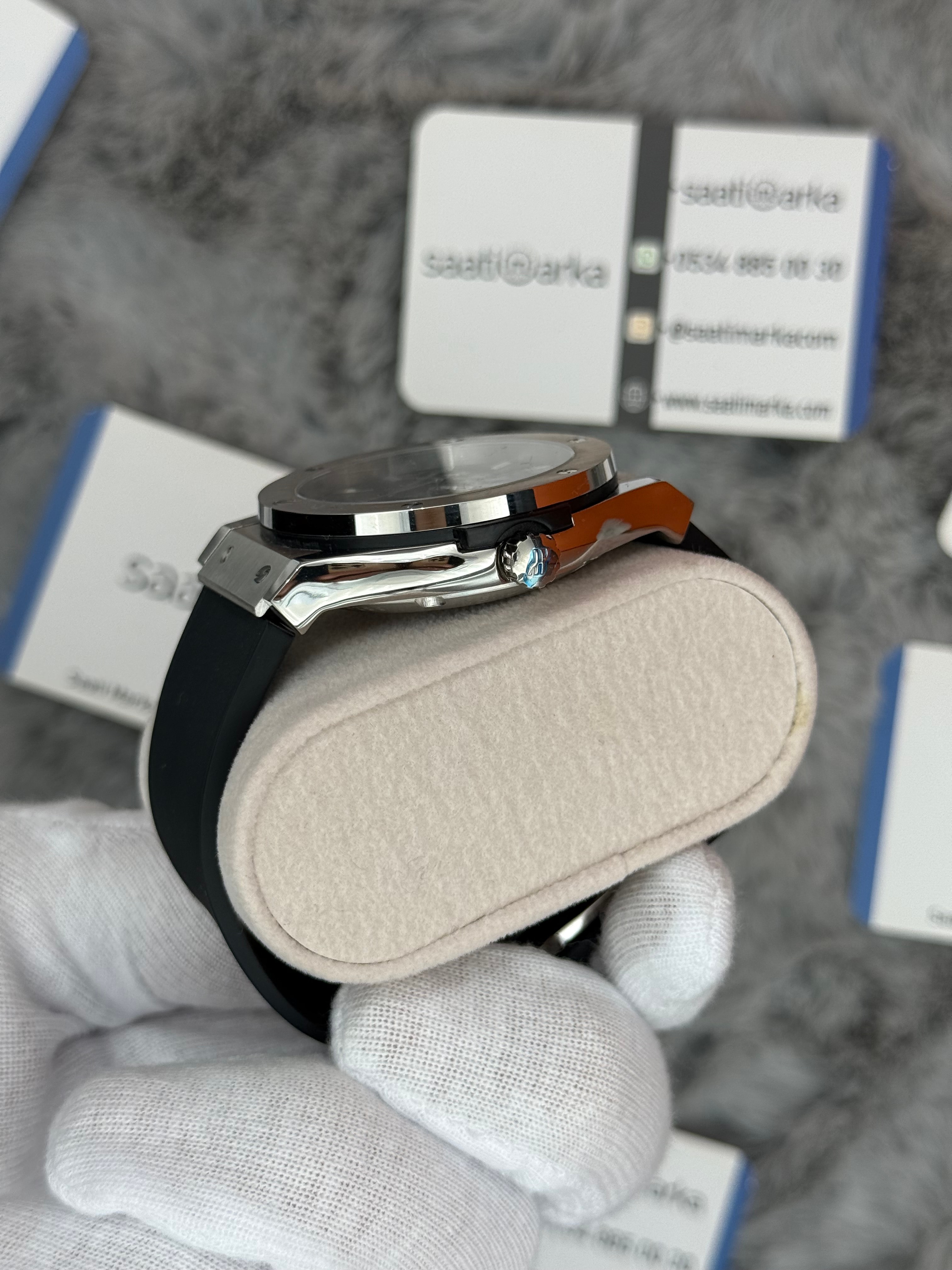 HUBLOT big bang tourbillon 41mm silver kasa siyah kauçuk kordon erkek kol saati