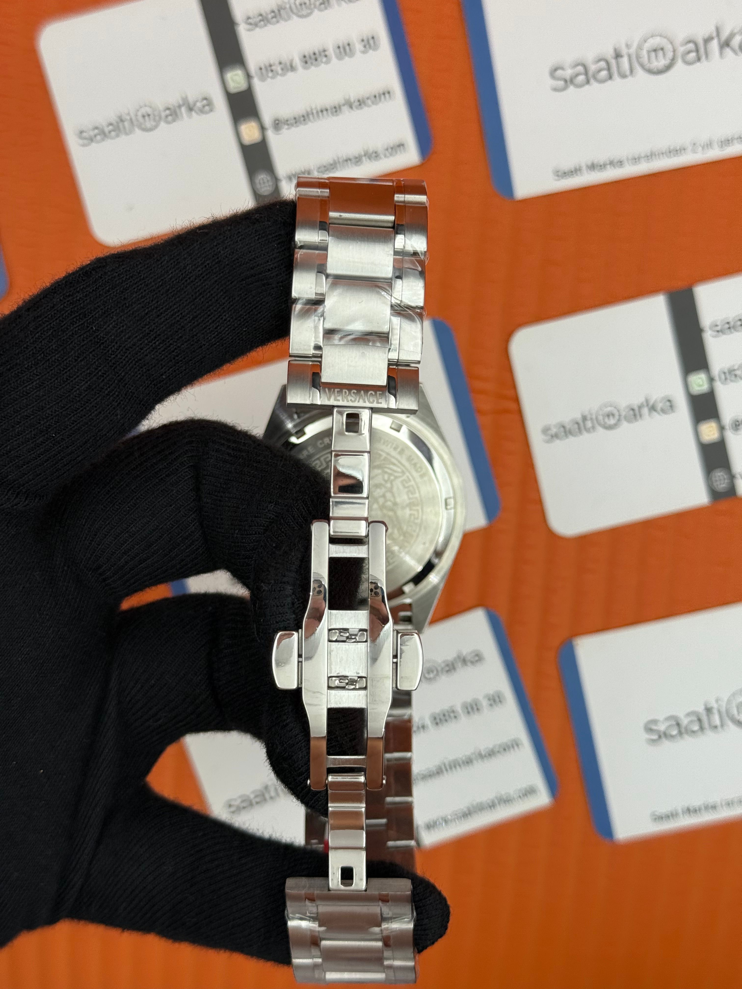 VERSACE mavi kadran silver kasa kordon erkek kol saati