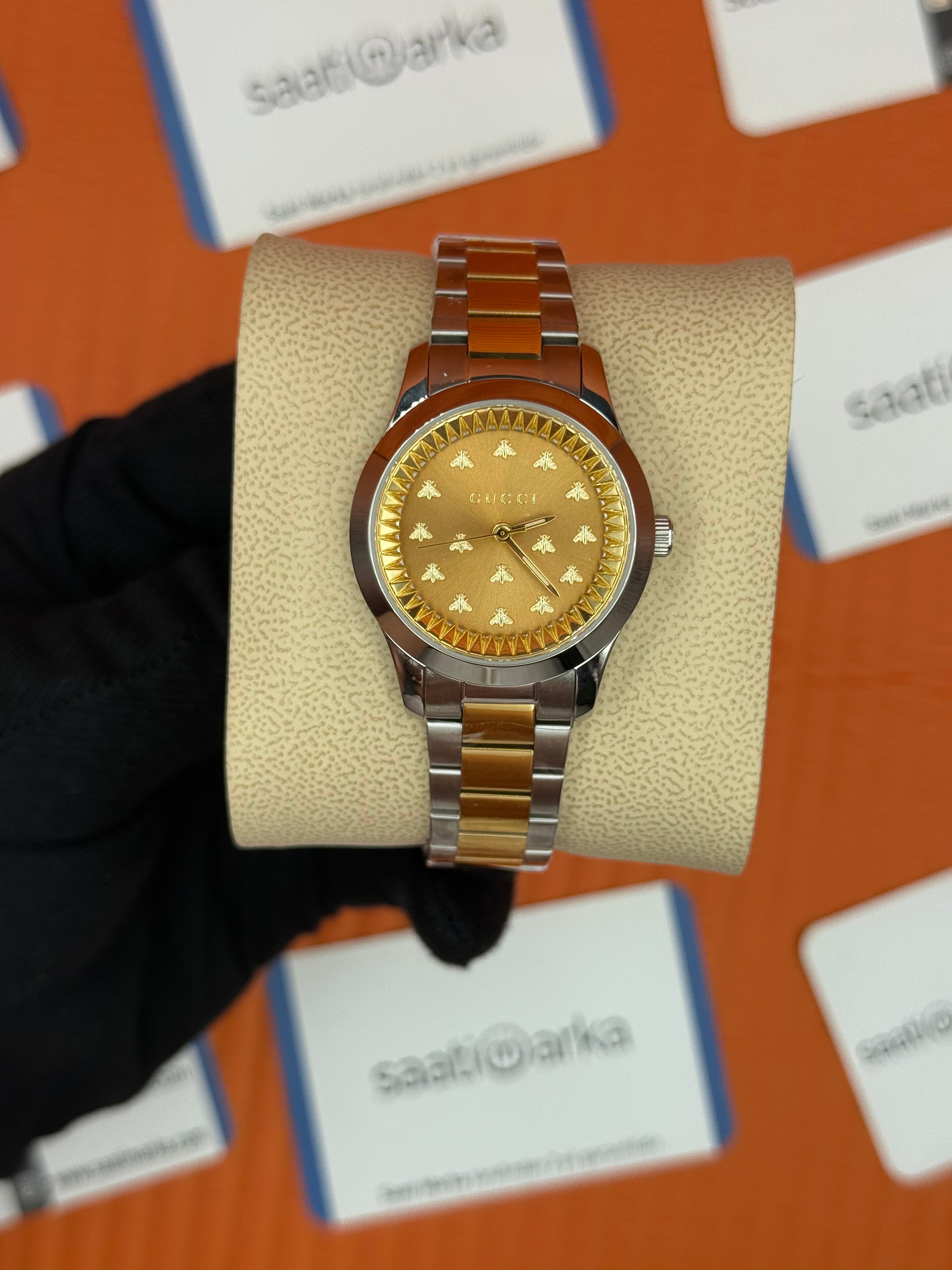 GUCCI sarı kadran gold silver kasa-kordon kadın kol saati