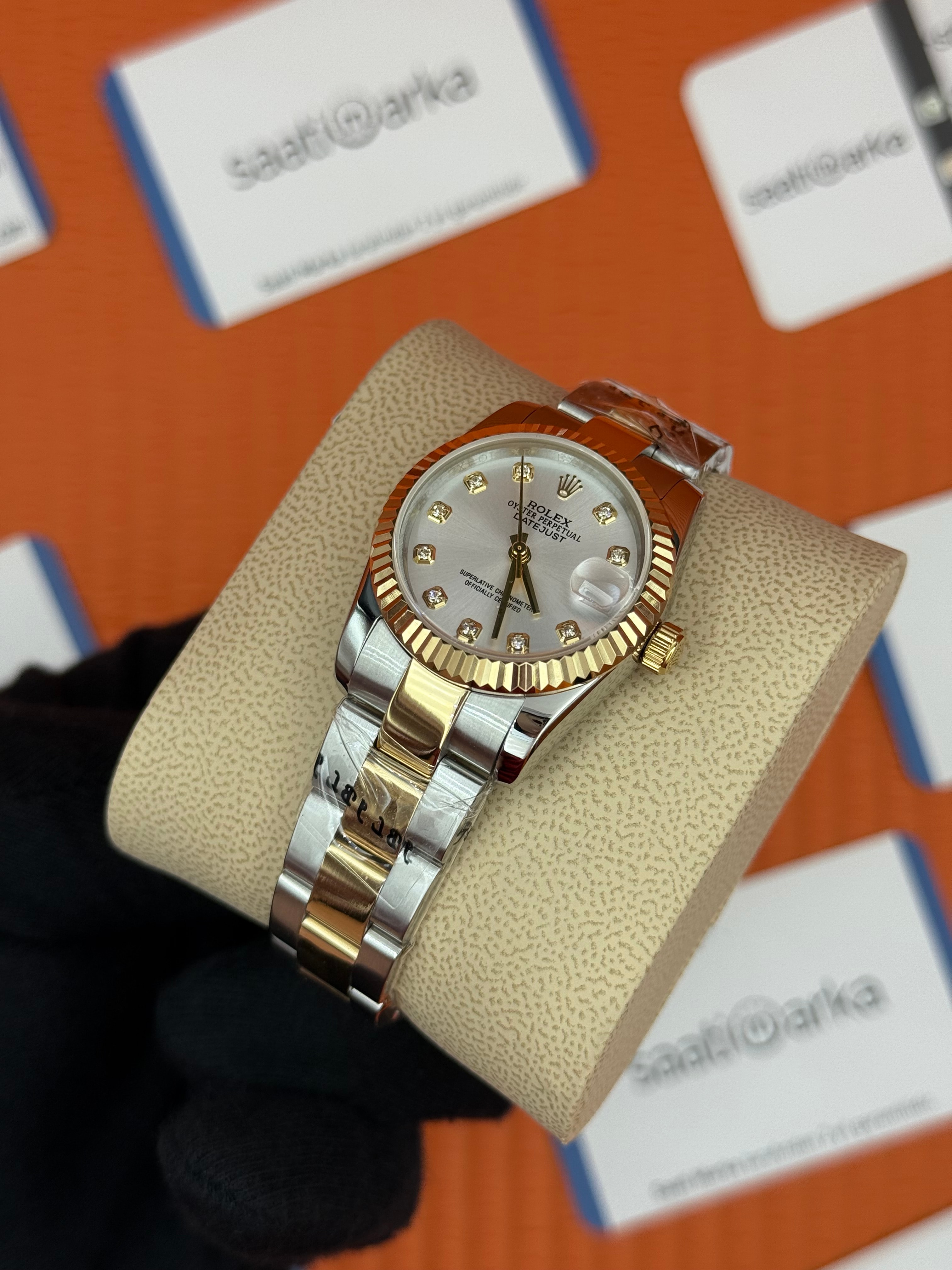 ROELX datejust 31mm beyaz baget taşlı kadran gold silver oyster kordon