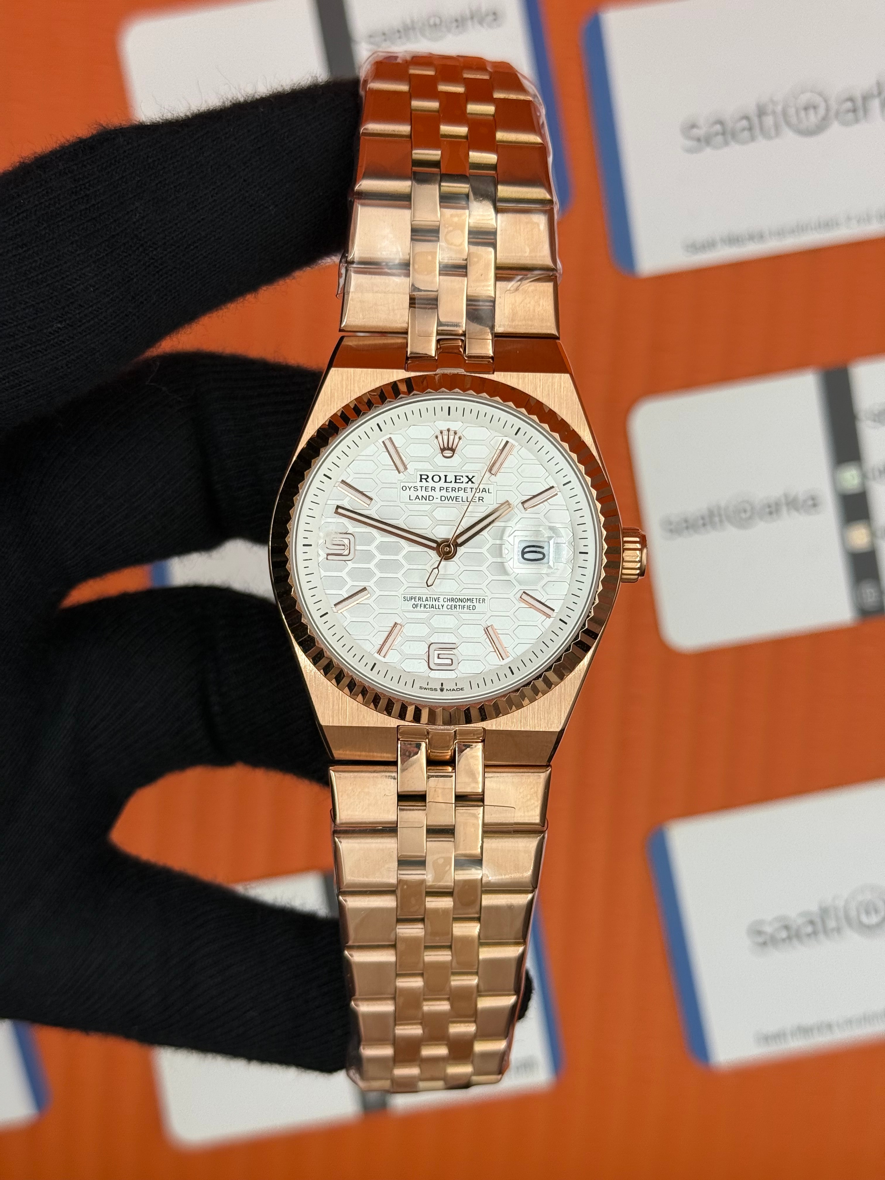 ROLEX land dweller 40mm beyaz kadran rose kasa kordon oystersteel erkek kol saati