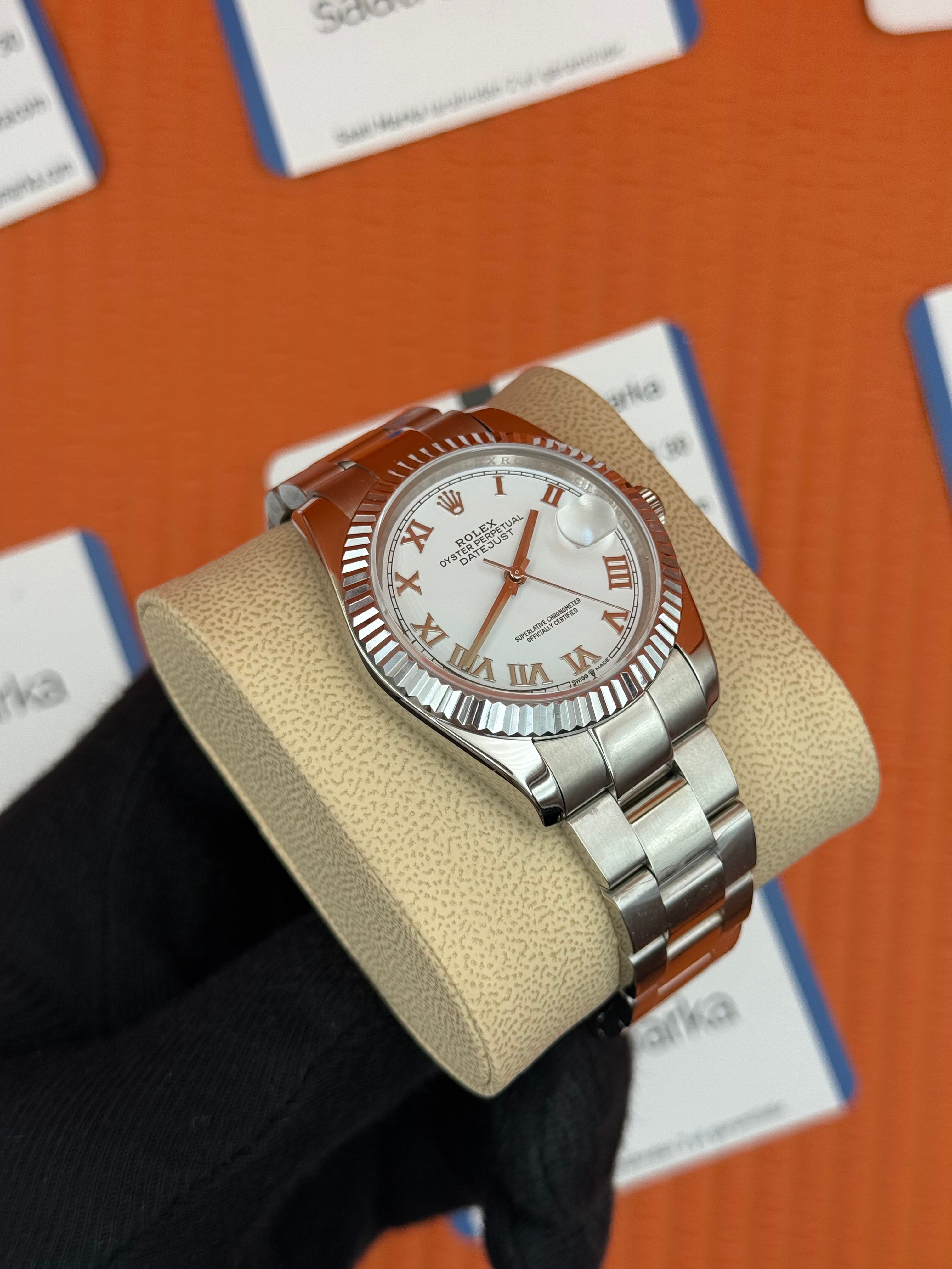 ROLEX Datejust roma rakamlı white dial silver oyster kordon