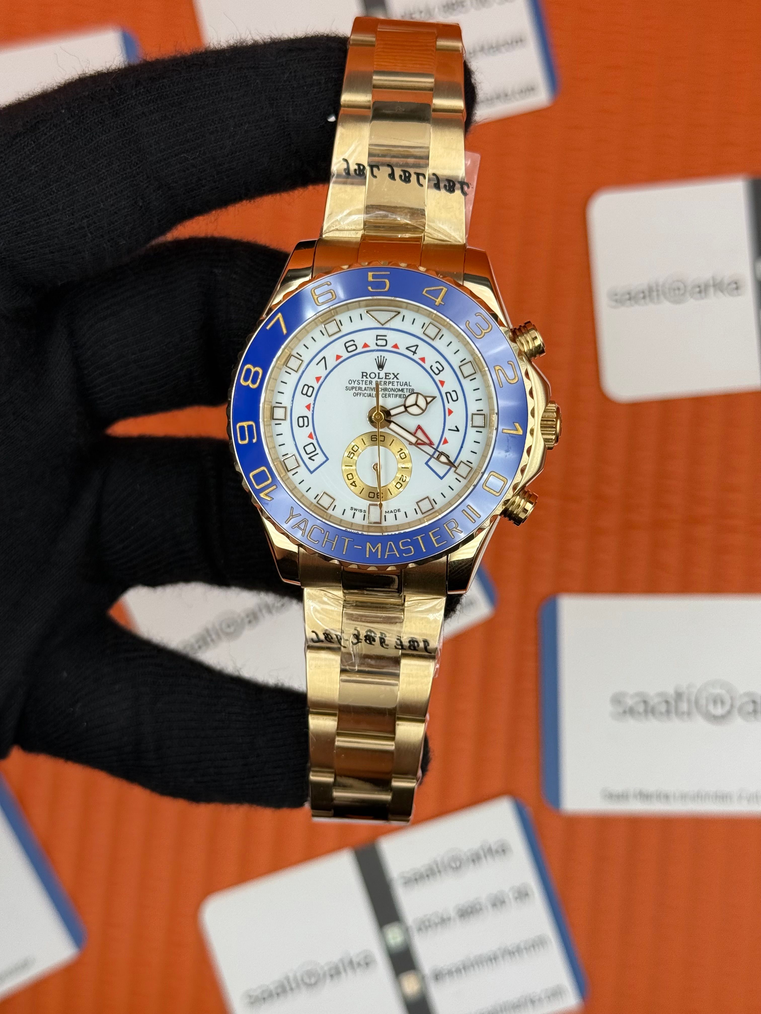 ROLEX Yacht Master oyster white dial blue bezel gold kasa-kordon