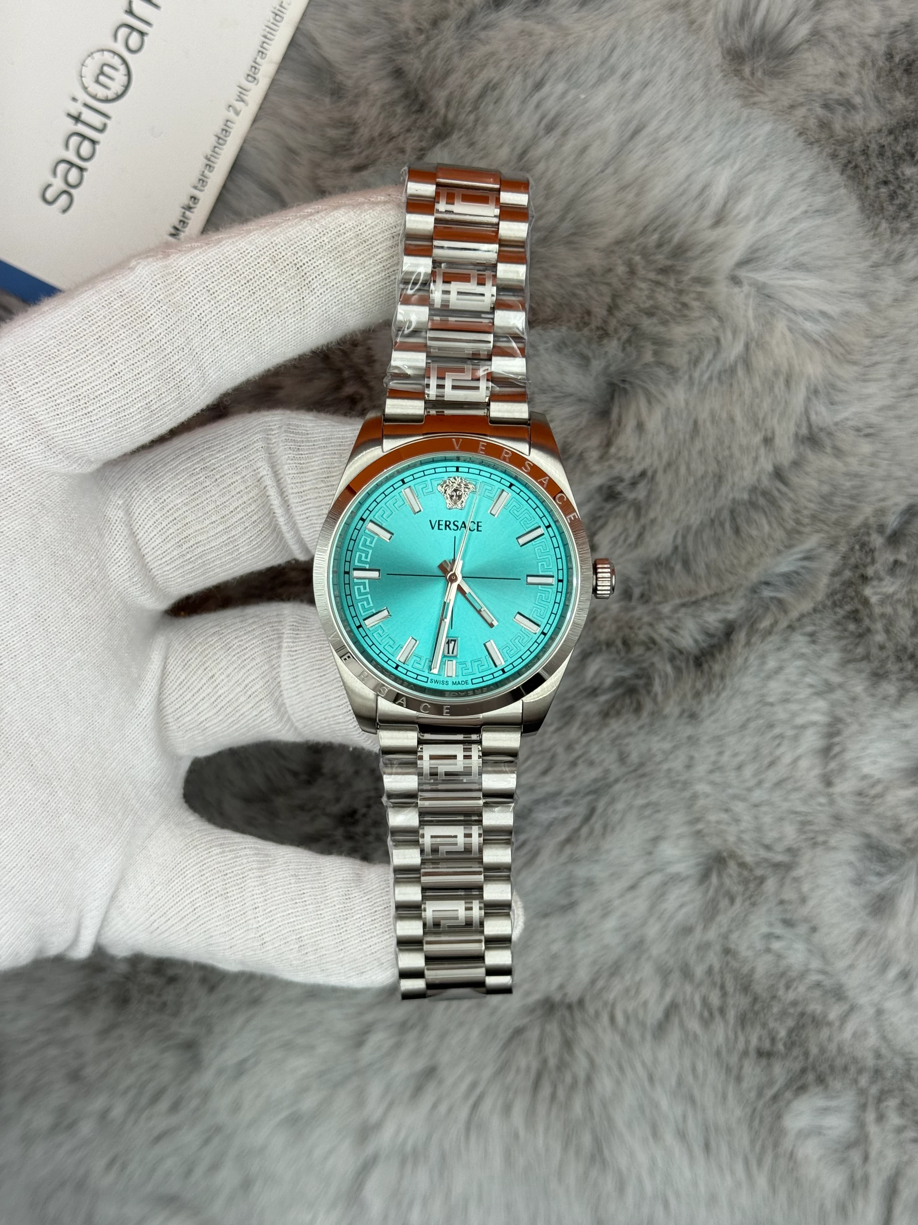 VERSACE 40MM TURKUAZ KADRAN SİLVER KASA KORDON ERKEK KOL SAATİ