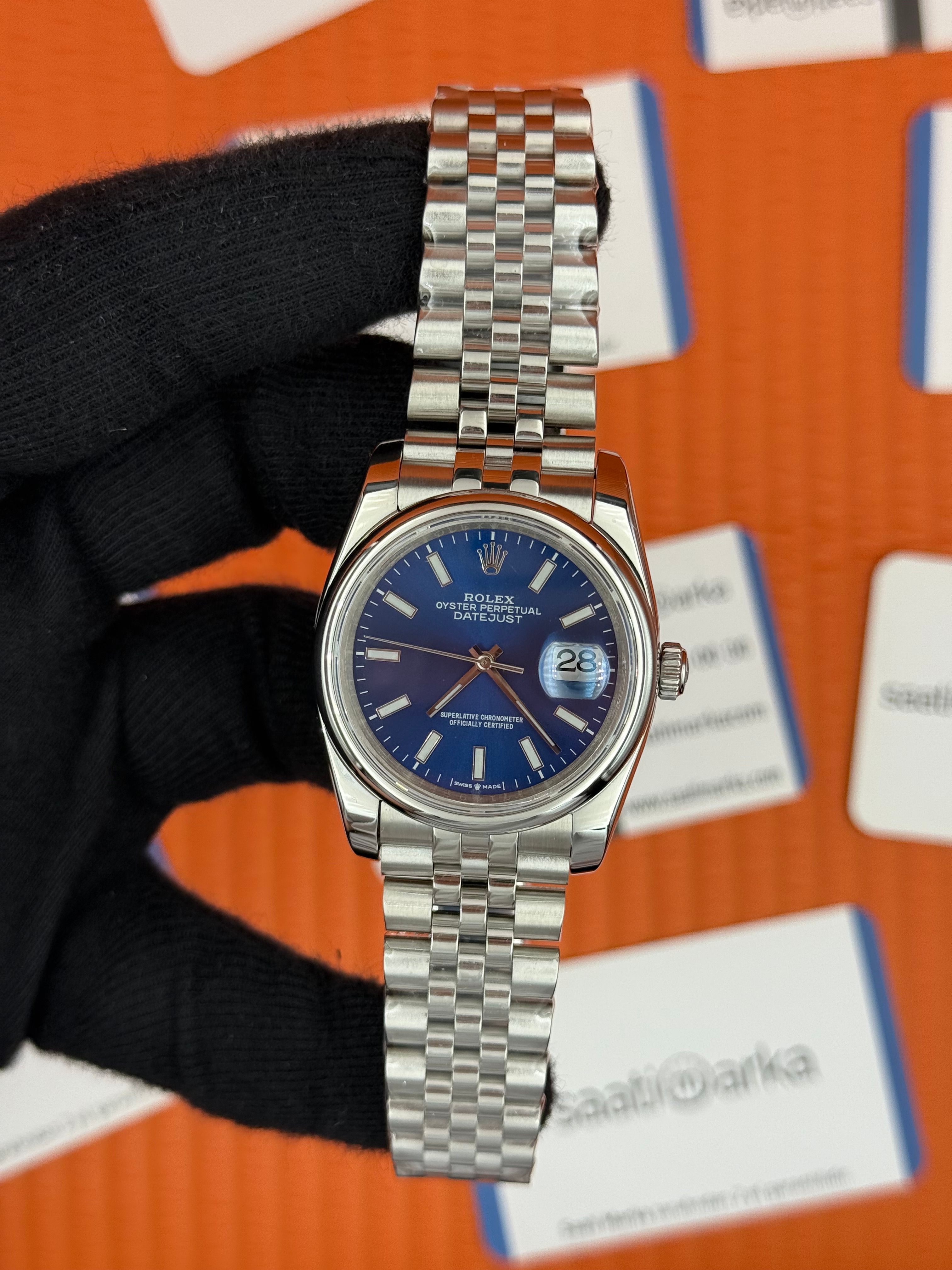 ROLEX datejust 36mm mavi kadran silver jubilee kordon