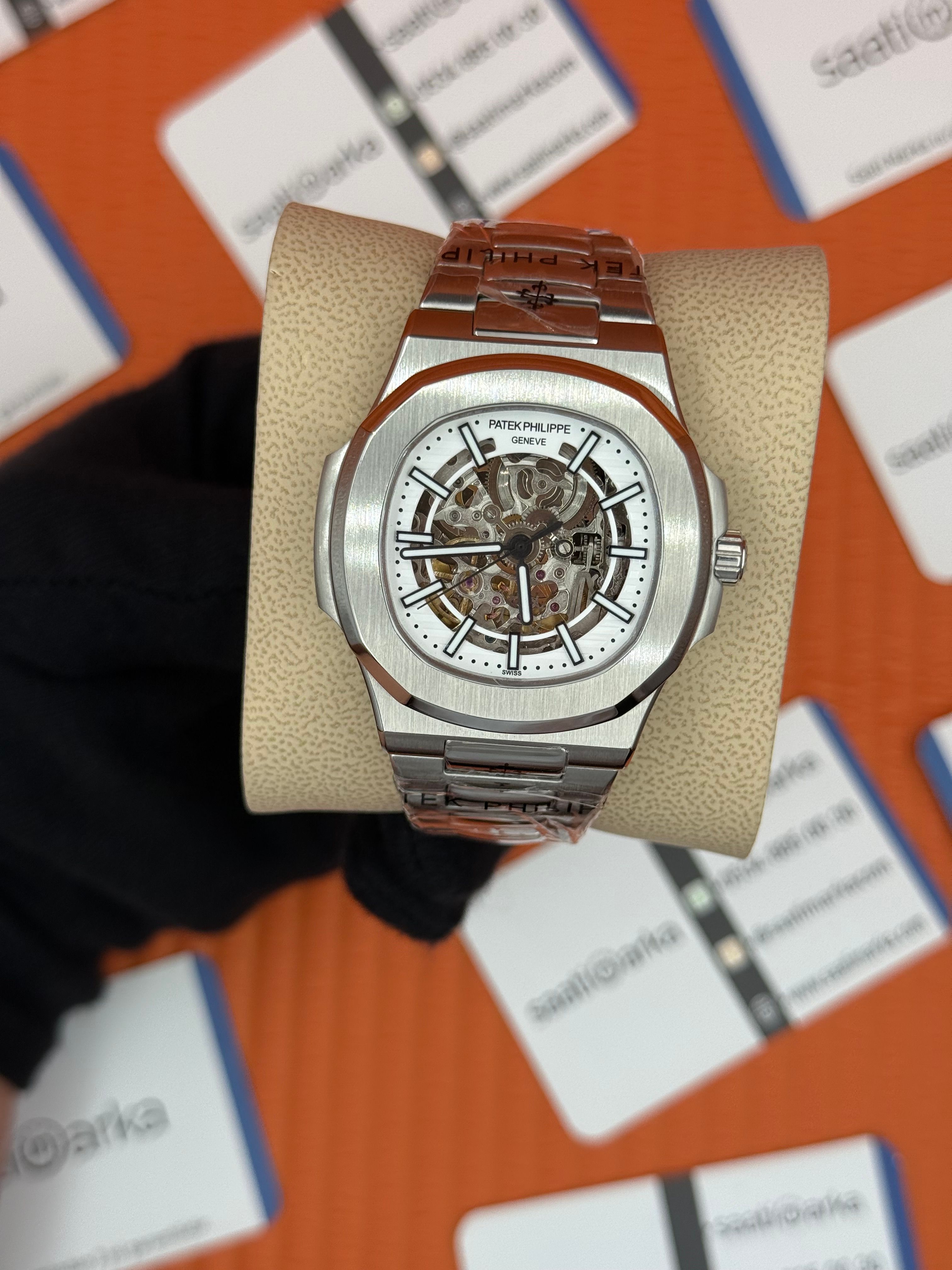 PATEK PHILIPPE SKELETON BEYAZ KADRAN SİLVER KASA-KORDON 