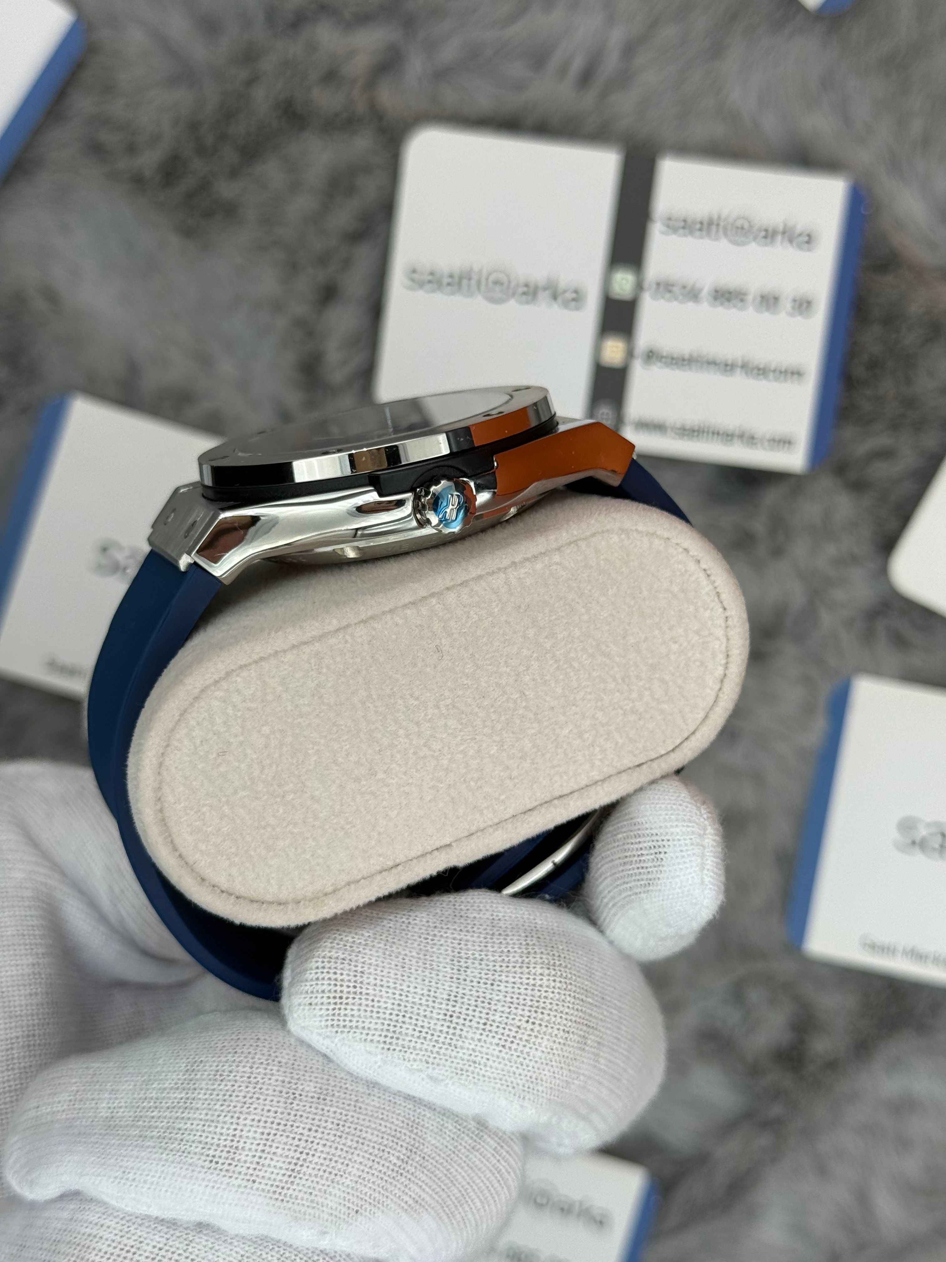 HUBLOT big bang tourbillon 41mm silver kasa mavi kauçuk kordon erkek kol saati