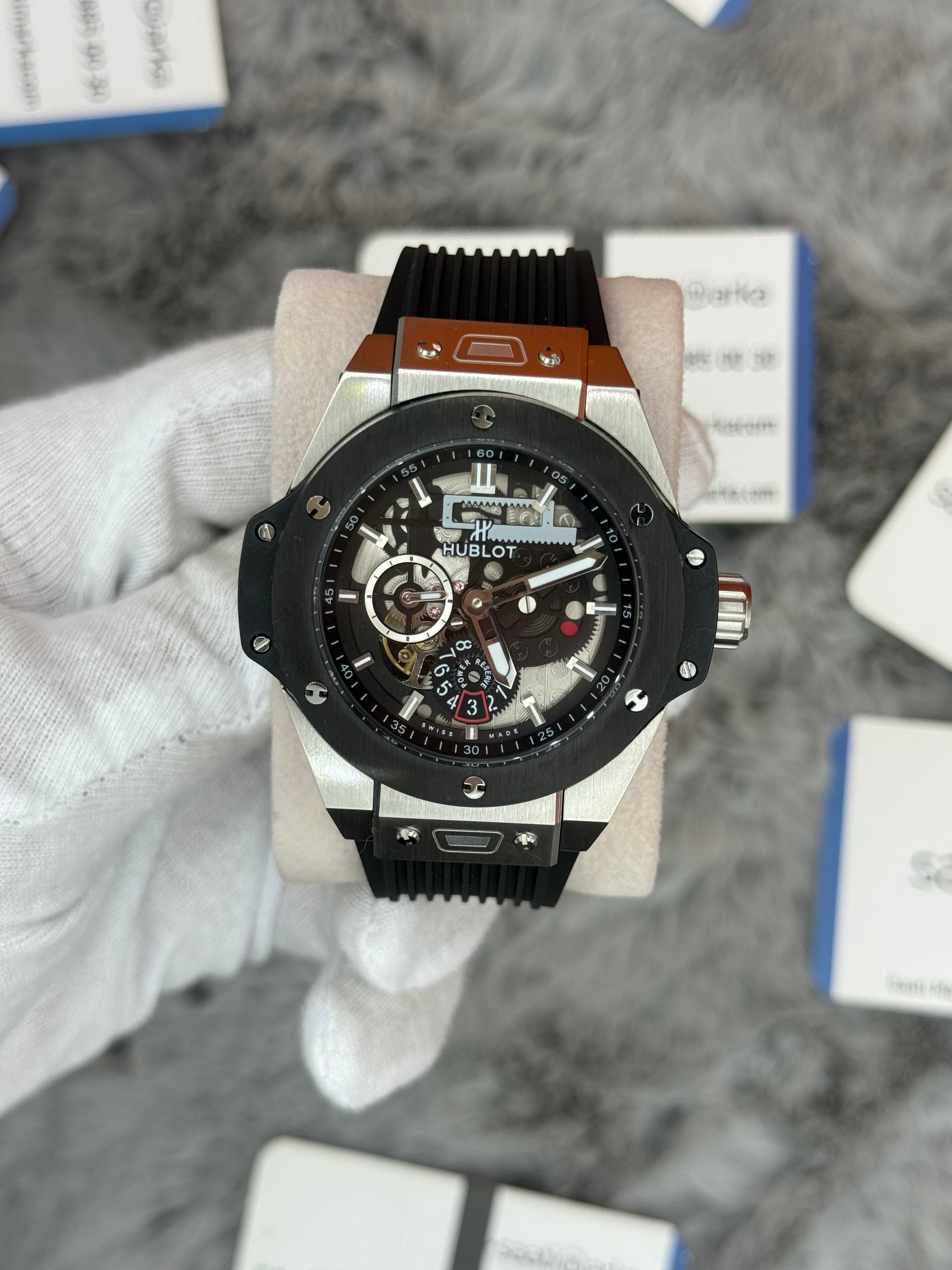 HUBLOT big bang tourbillon 42mm silver kasa siyah kauçuk kordon erkek kol saati