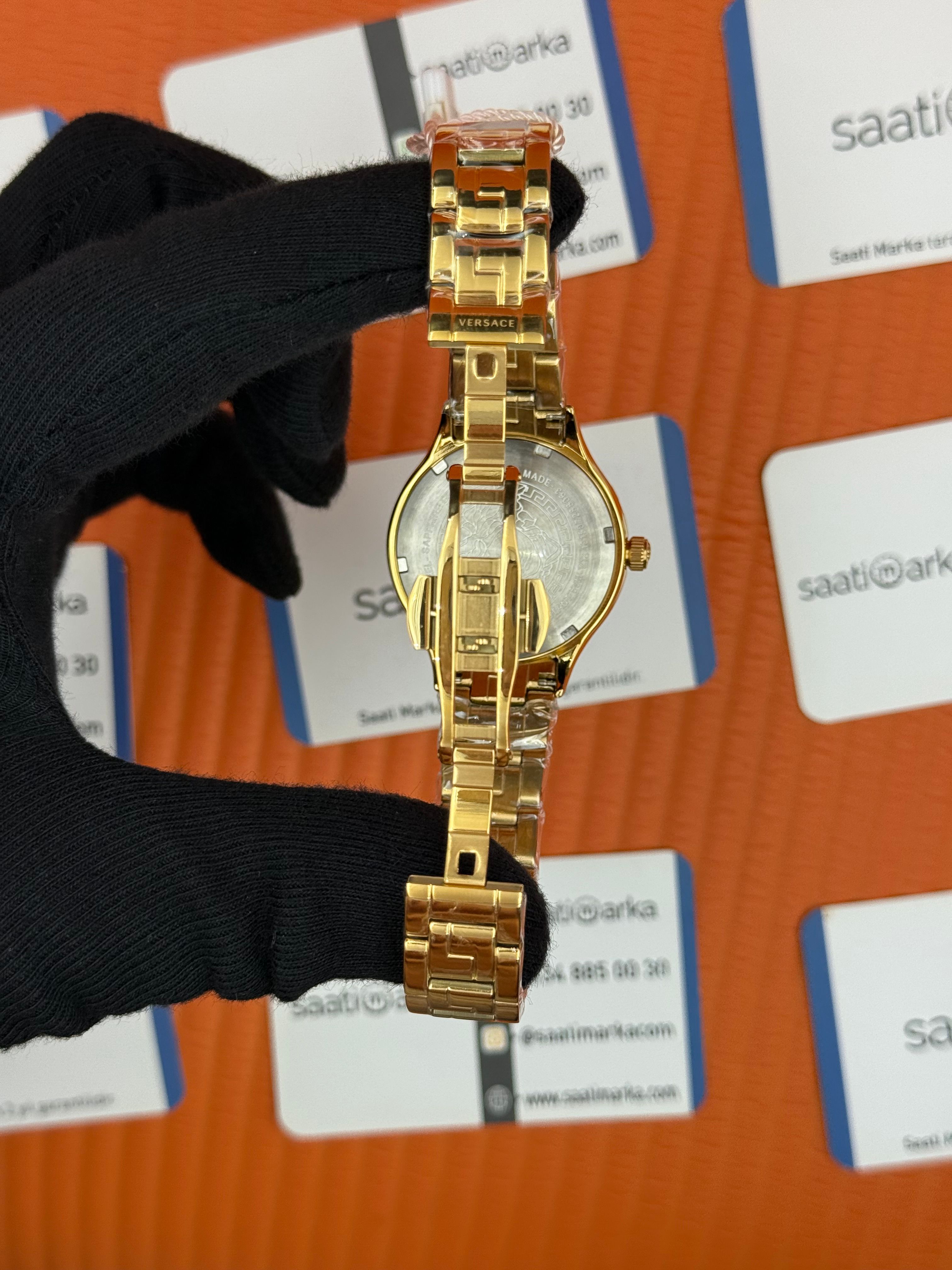 VERSACE mavi kadran gold kasa kordon kadın kol saati