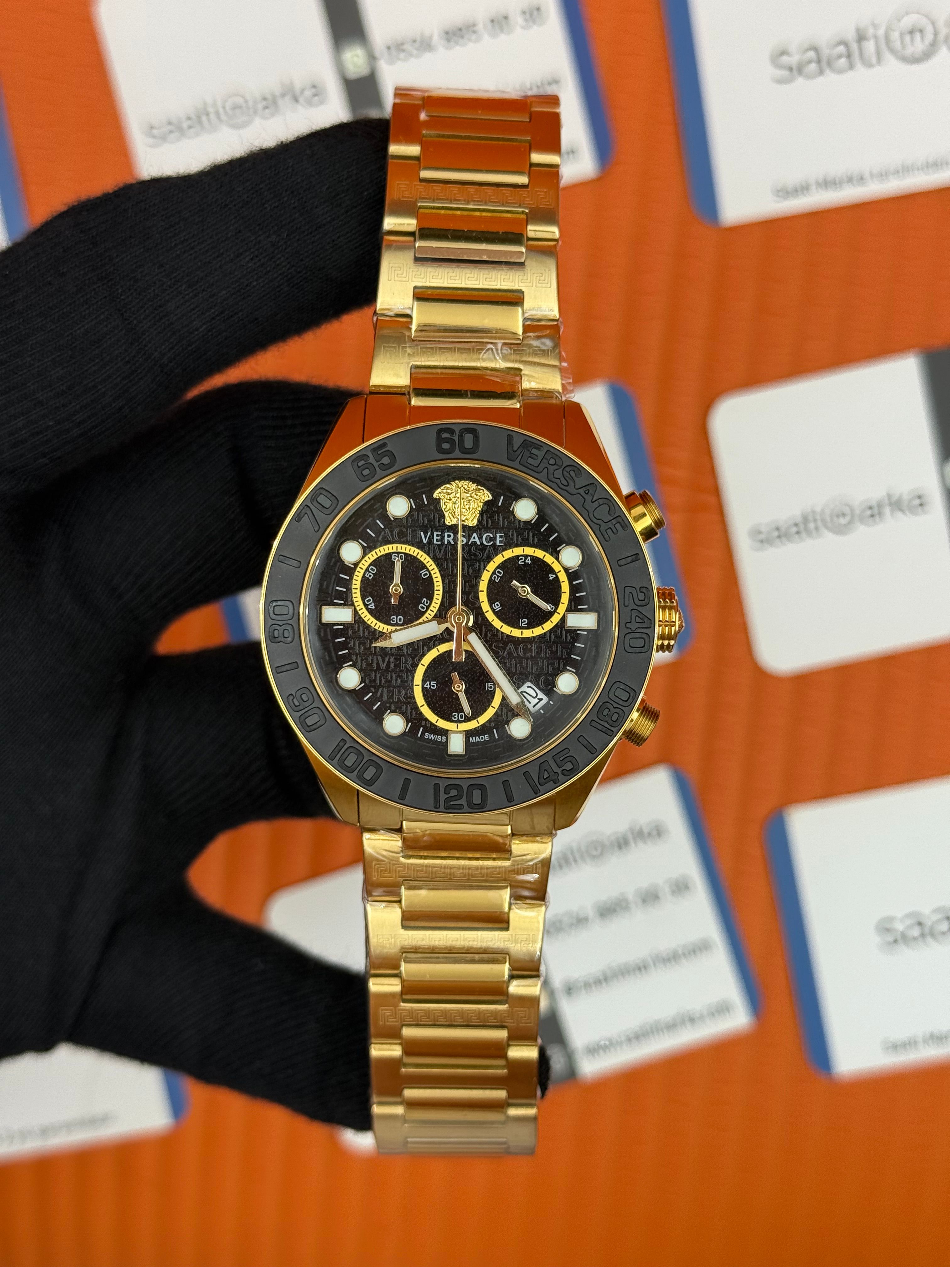 VERSACE siyah kadran gold kasa kordon siyah bezel erkek kol saati