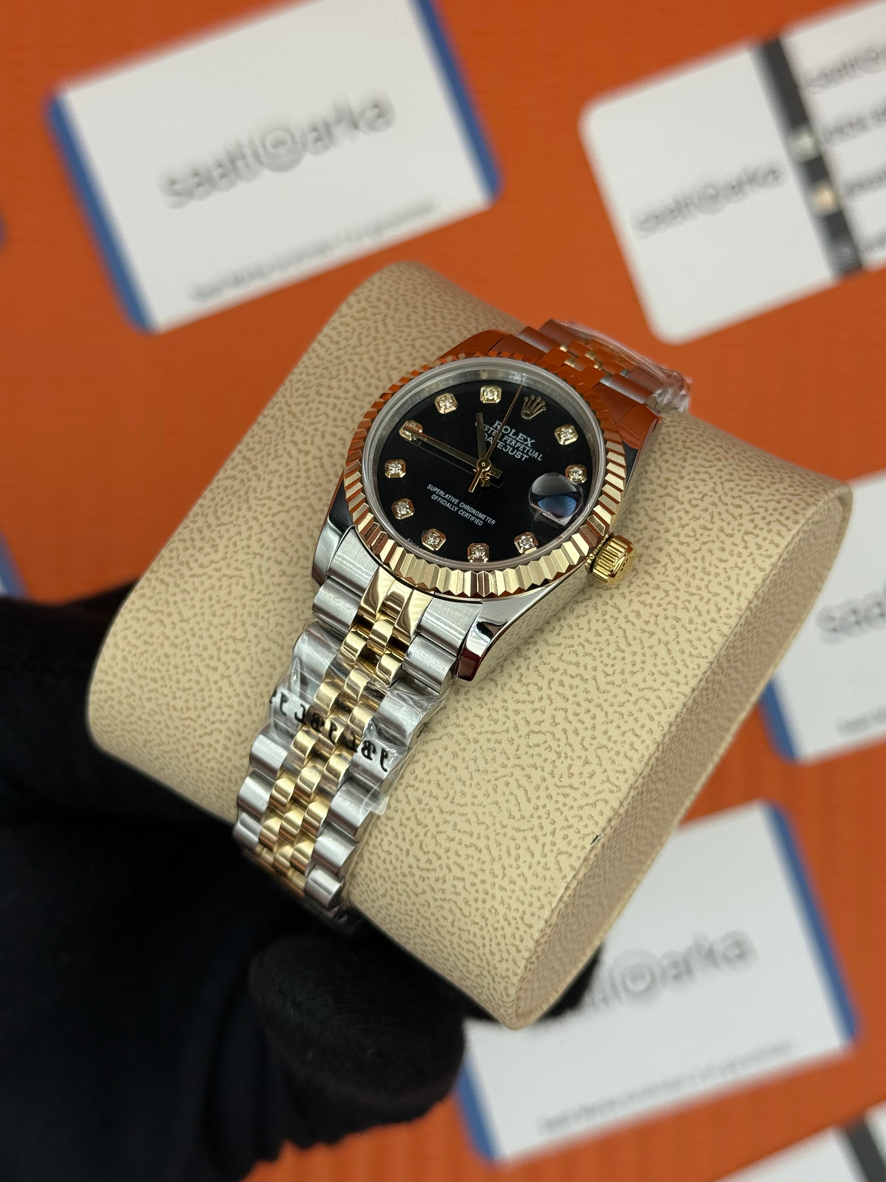 ROELX datejust 31mm siyah baget taşlı kadran gold silver jubilee kordon