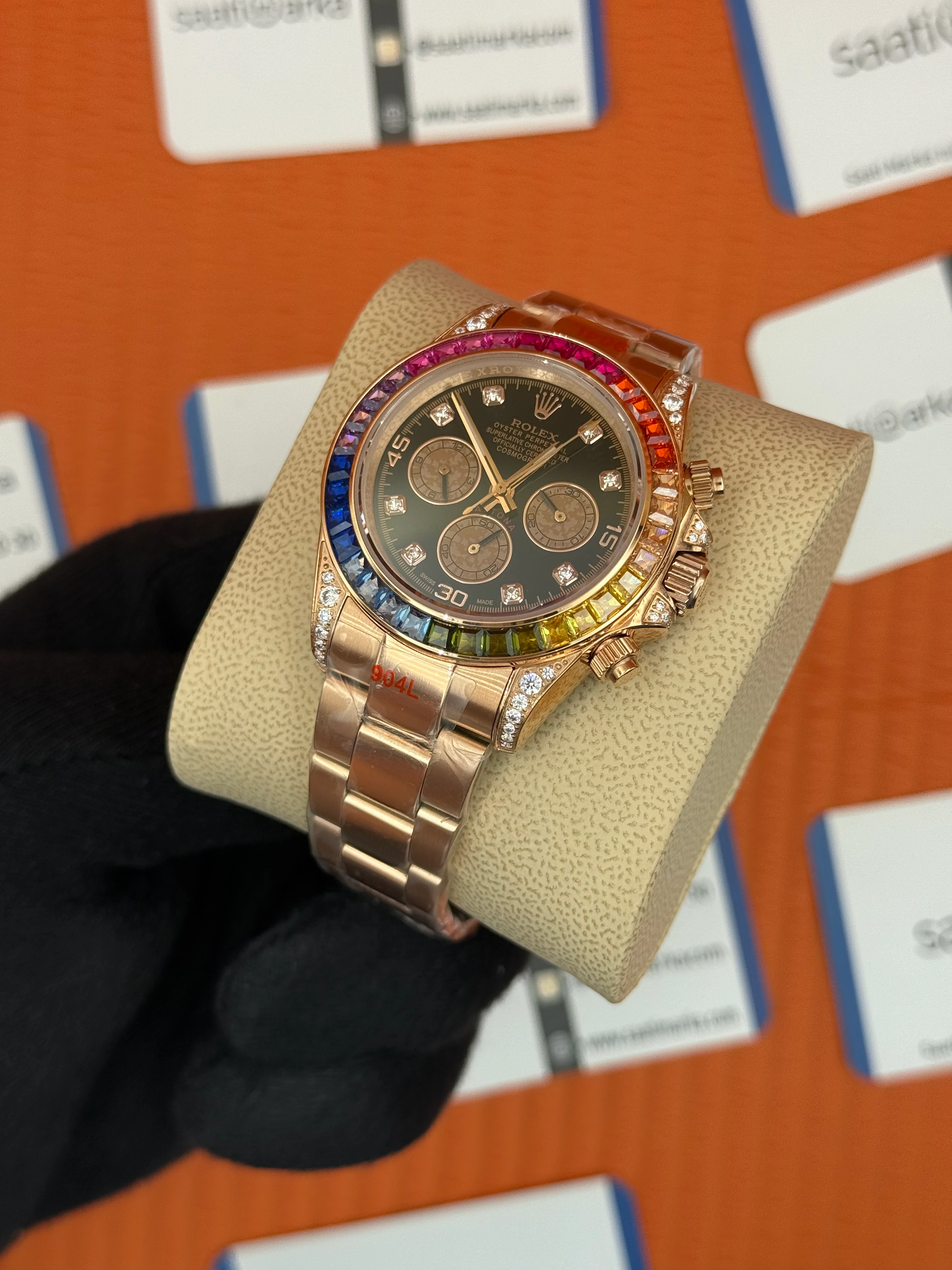 ROLEX Daytona rainbow bşack dial rose kasa-kordon
